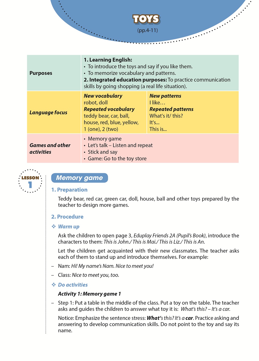 Eduplay Friends 2A Toys Lesson 1