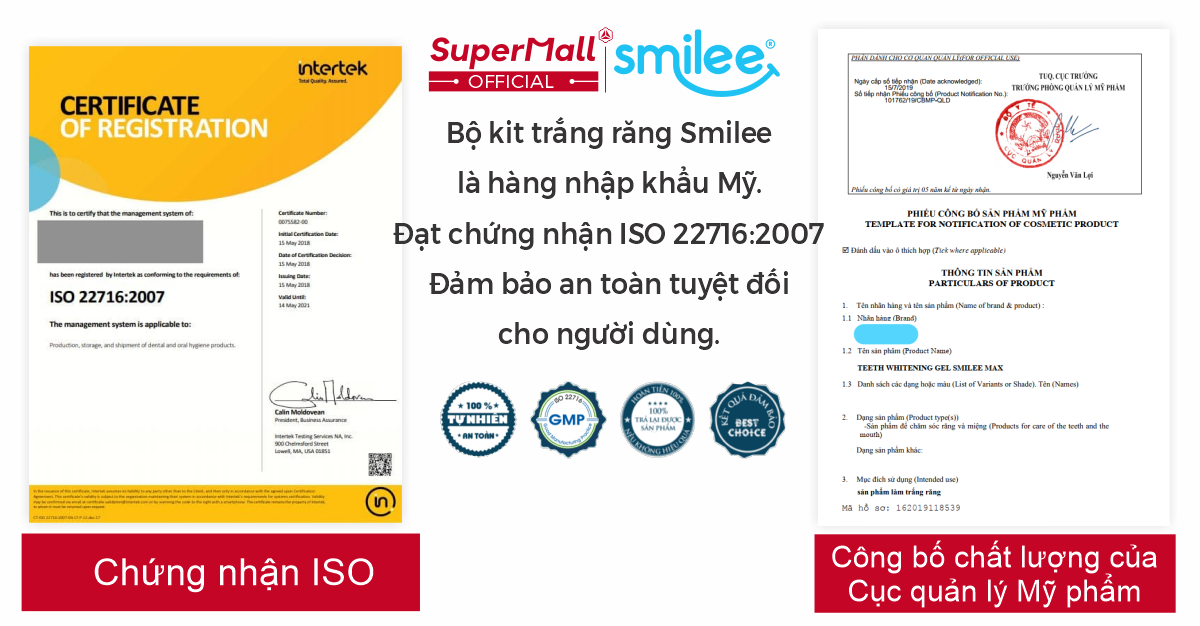 Smilee có chứng nhận của ISO và được Bộ Y Tế phê duyệt