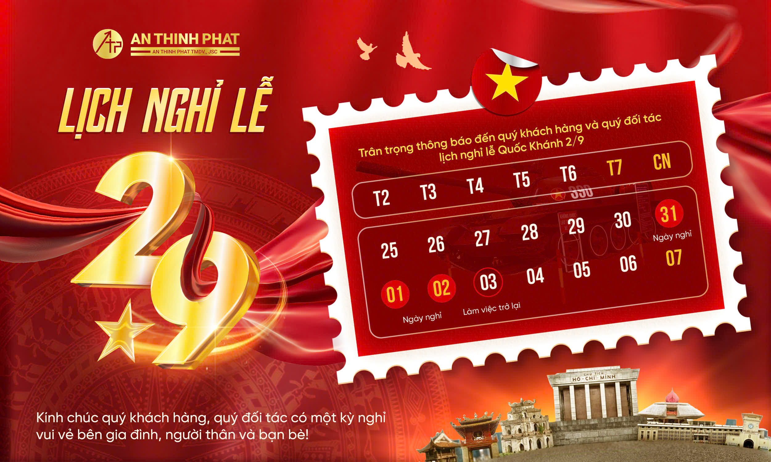 THÔNG BÁO LỊCH NGHỈ LỄ QUỐC KHÁNH 02/09/2025