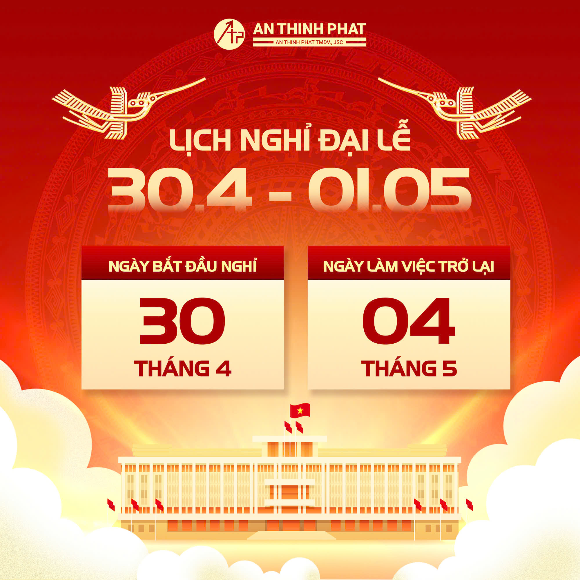 Thông Báo Lịch Nghỉ Lễ 30/04 và 01/05 - Công Ty An Thịnh Phát