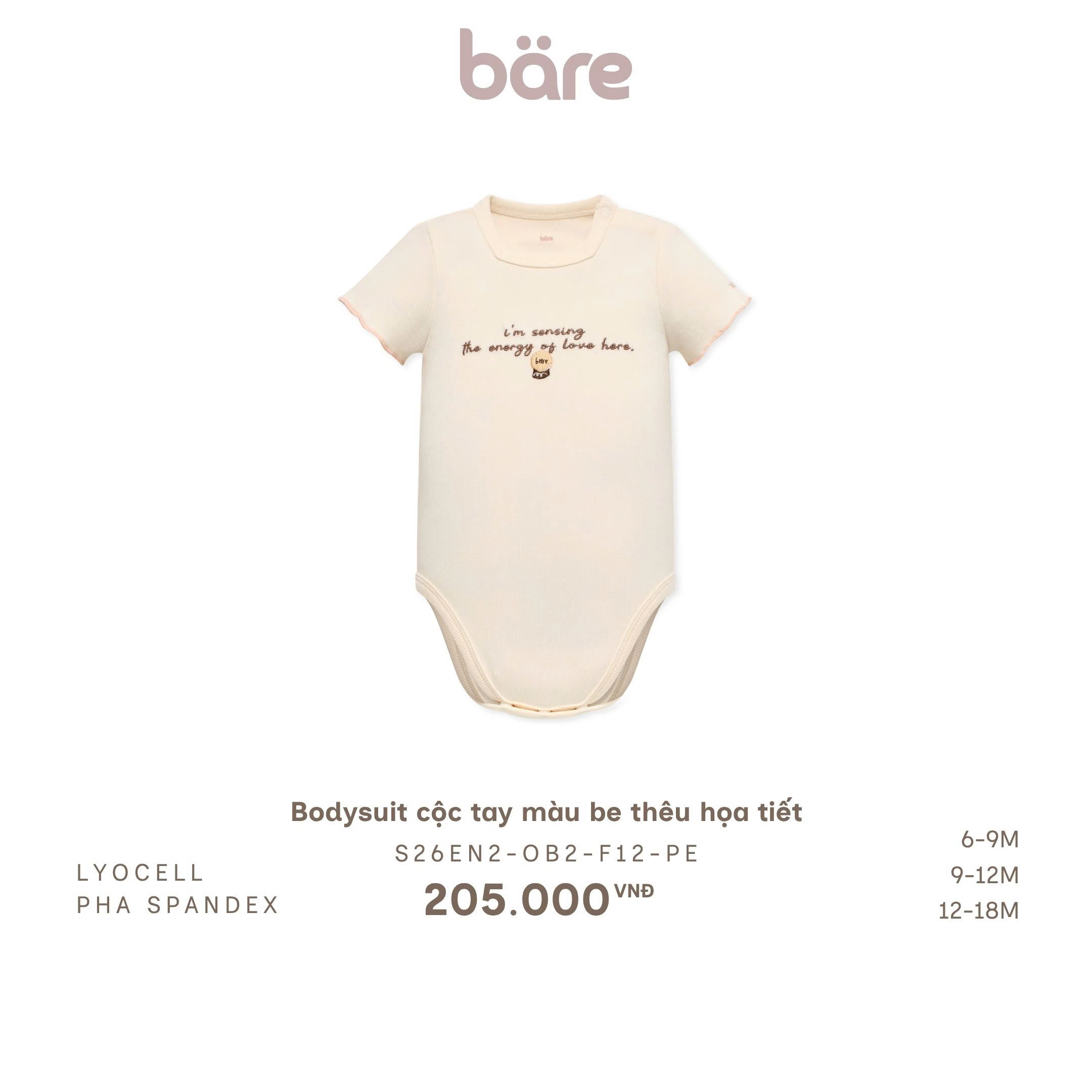 Bodysuit cộc tay màu be thêu họa tiết