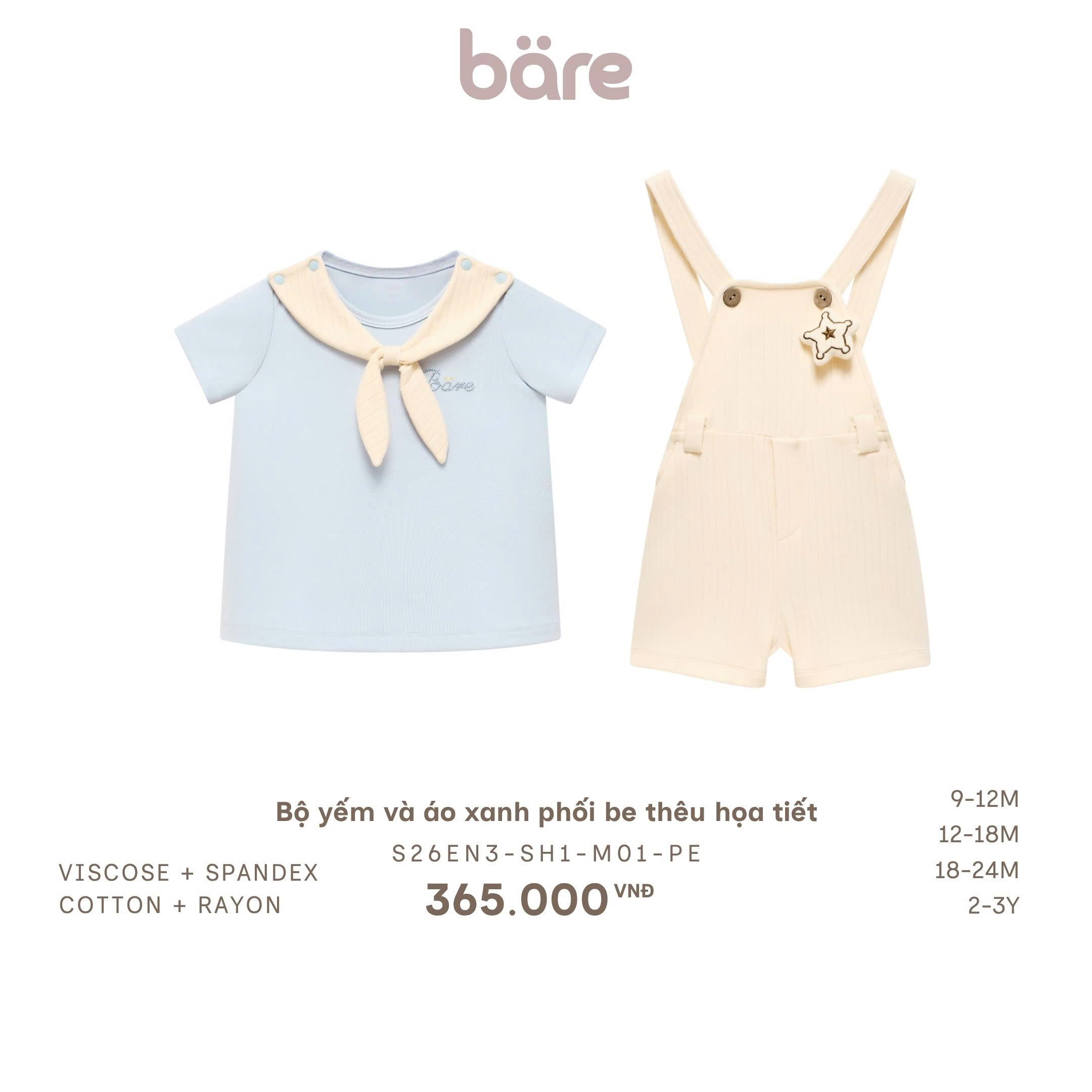 Bộ yếm và áo xanh phối be thêu họa tiết