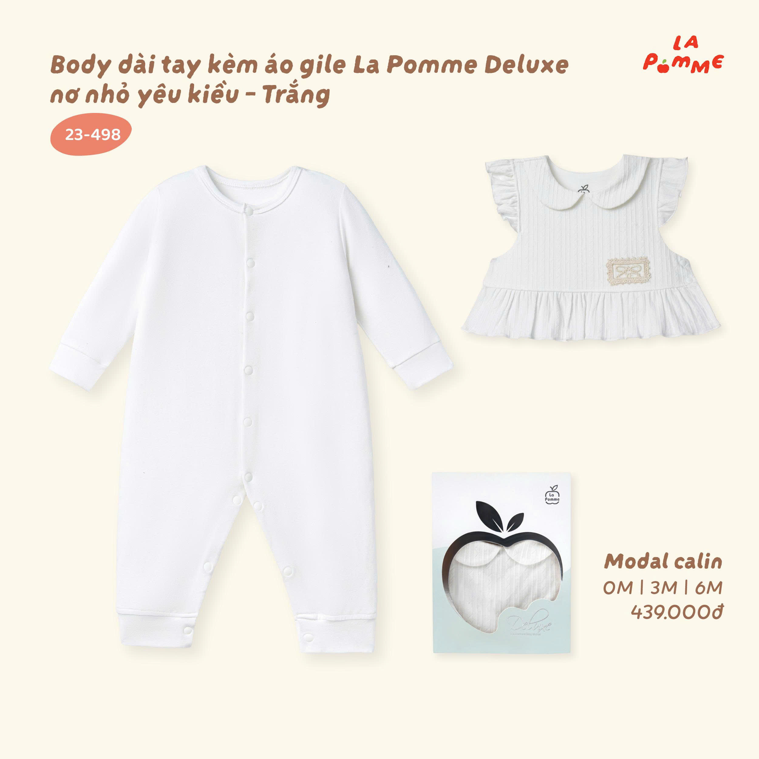 Body dài tay kèm áo gile La Pomme Deluxe nơ nhỏ yêu kiều