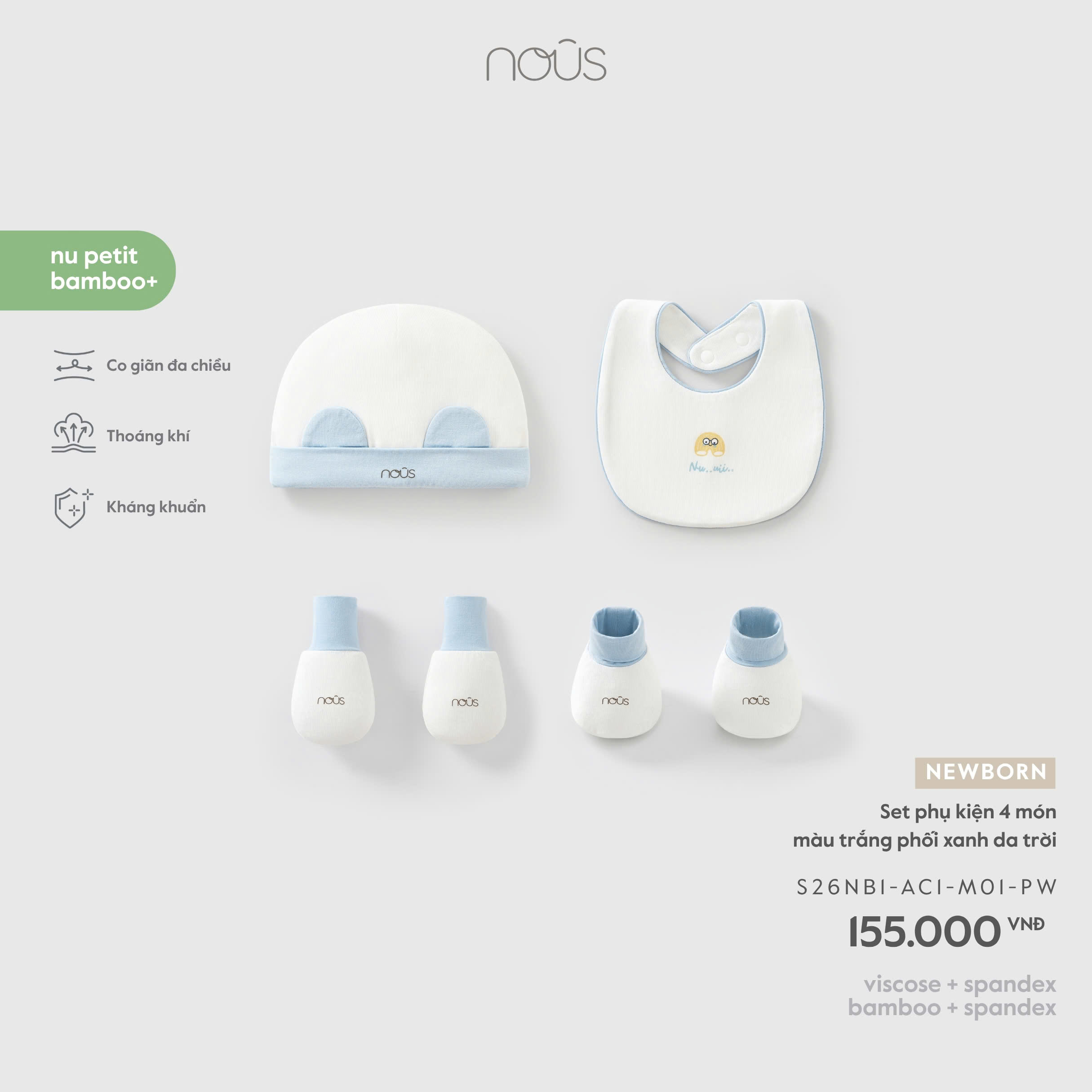 Set phụ kiện 4 món màu trắng phối xanh da trời