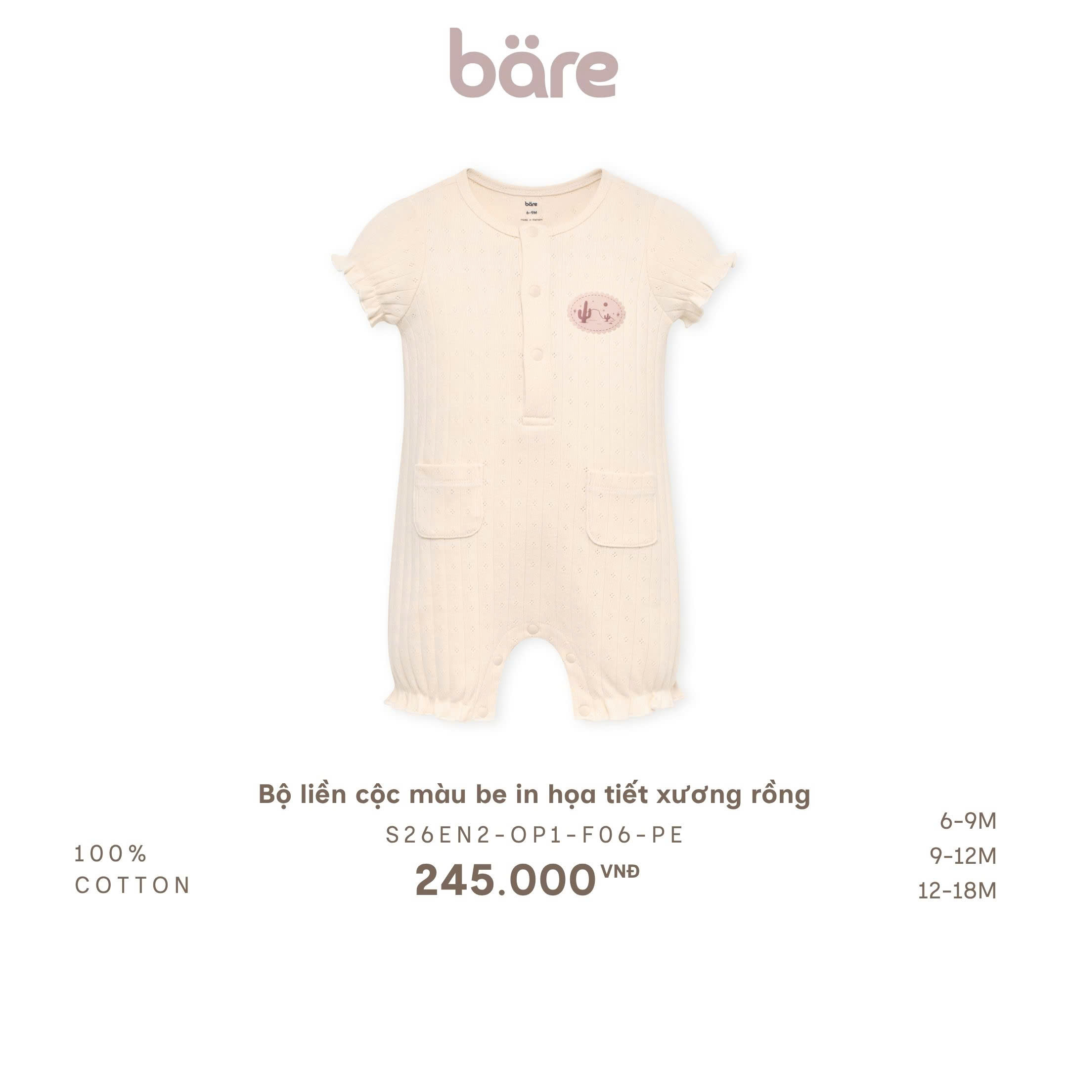 Bộ liền cộc màu be in họa tiết xương rồng