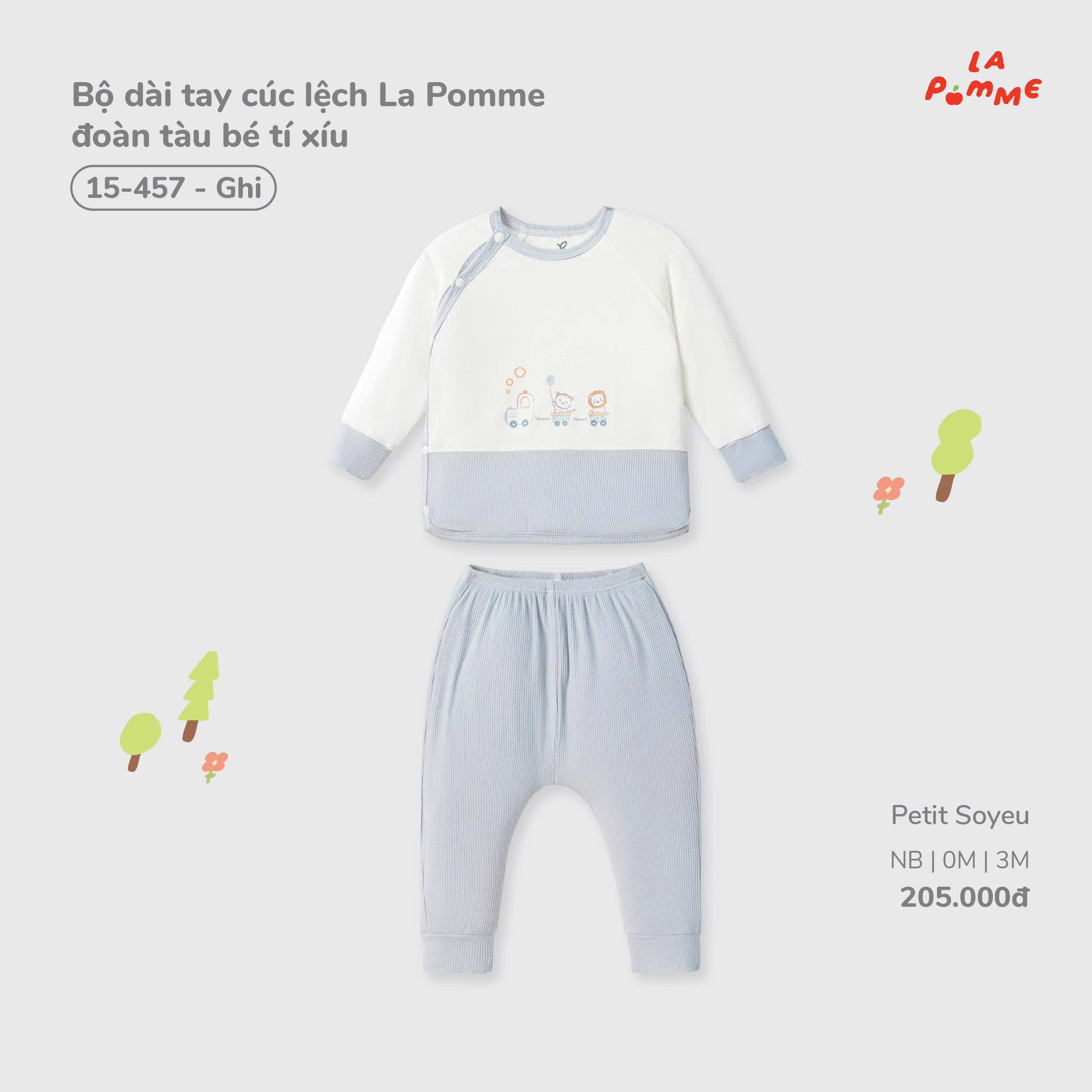 Bộ dài tay cúc lệch La Pomme đoàn tàu bé tí xíu 15457