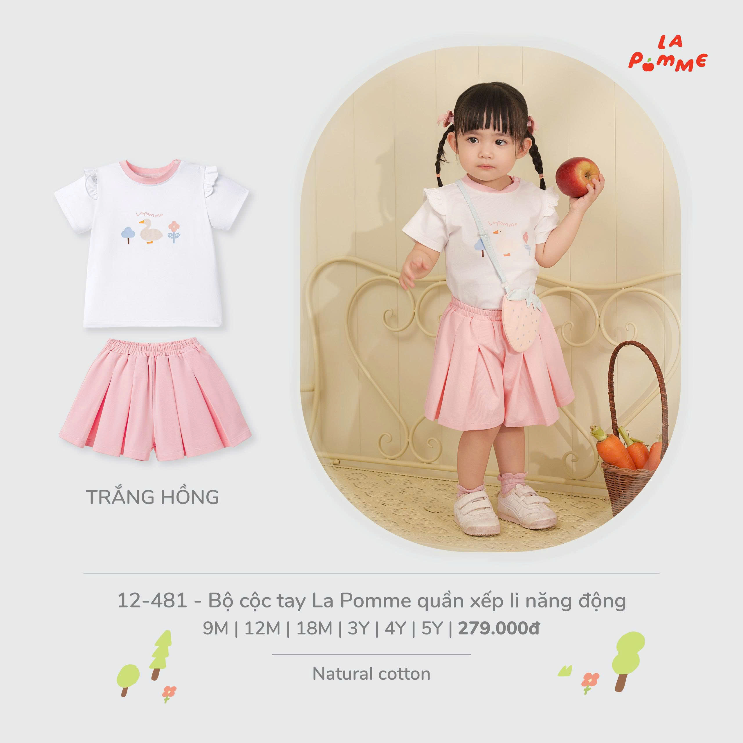 Bộ cộc tay La Pomme quần xếp li năng động 12481