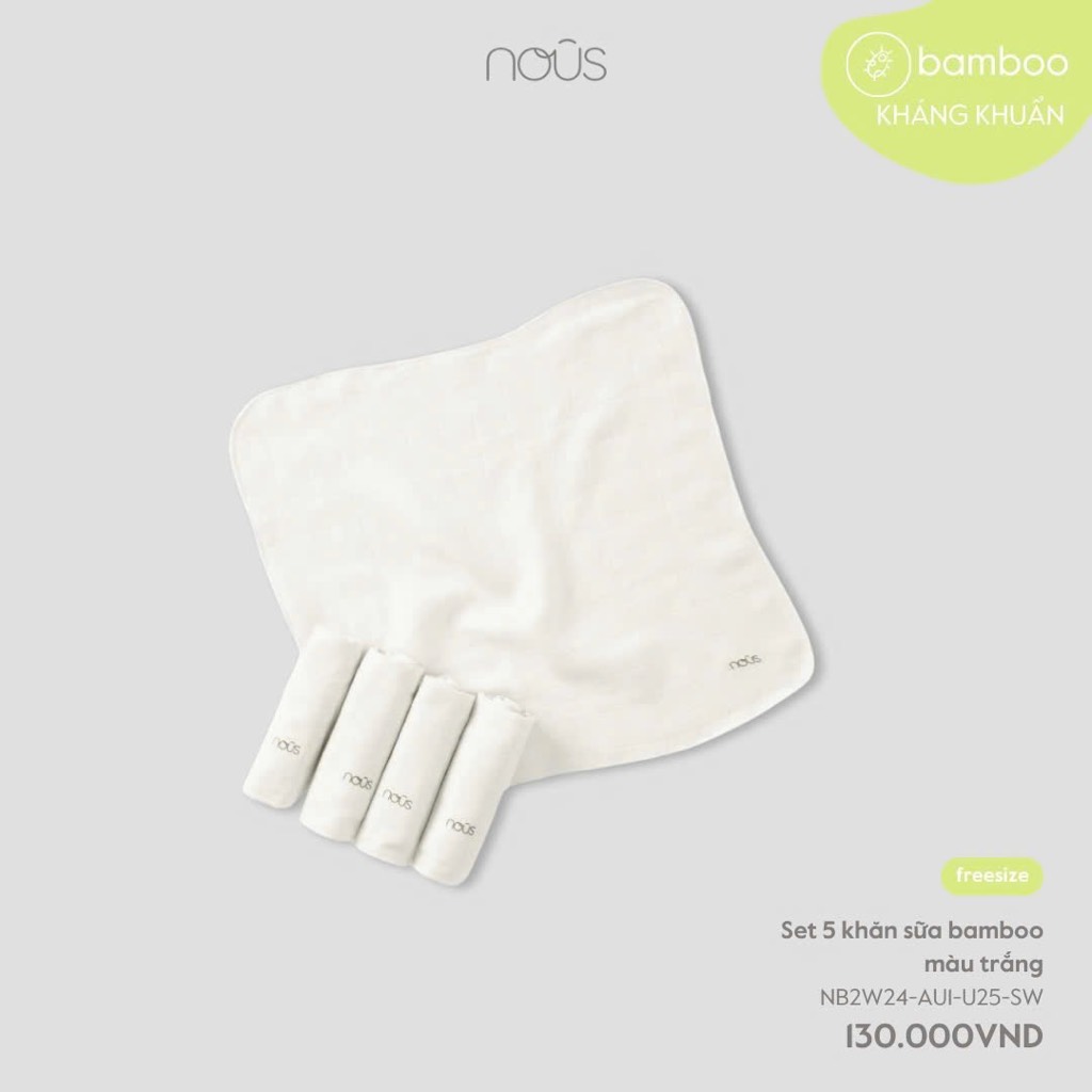 Set 5 khăn sữa bamboo màu trắng