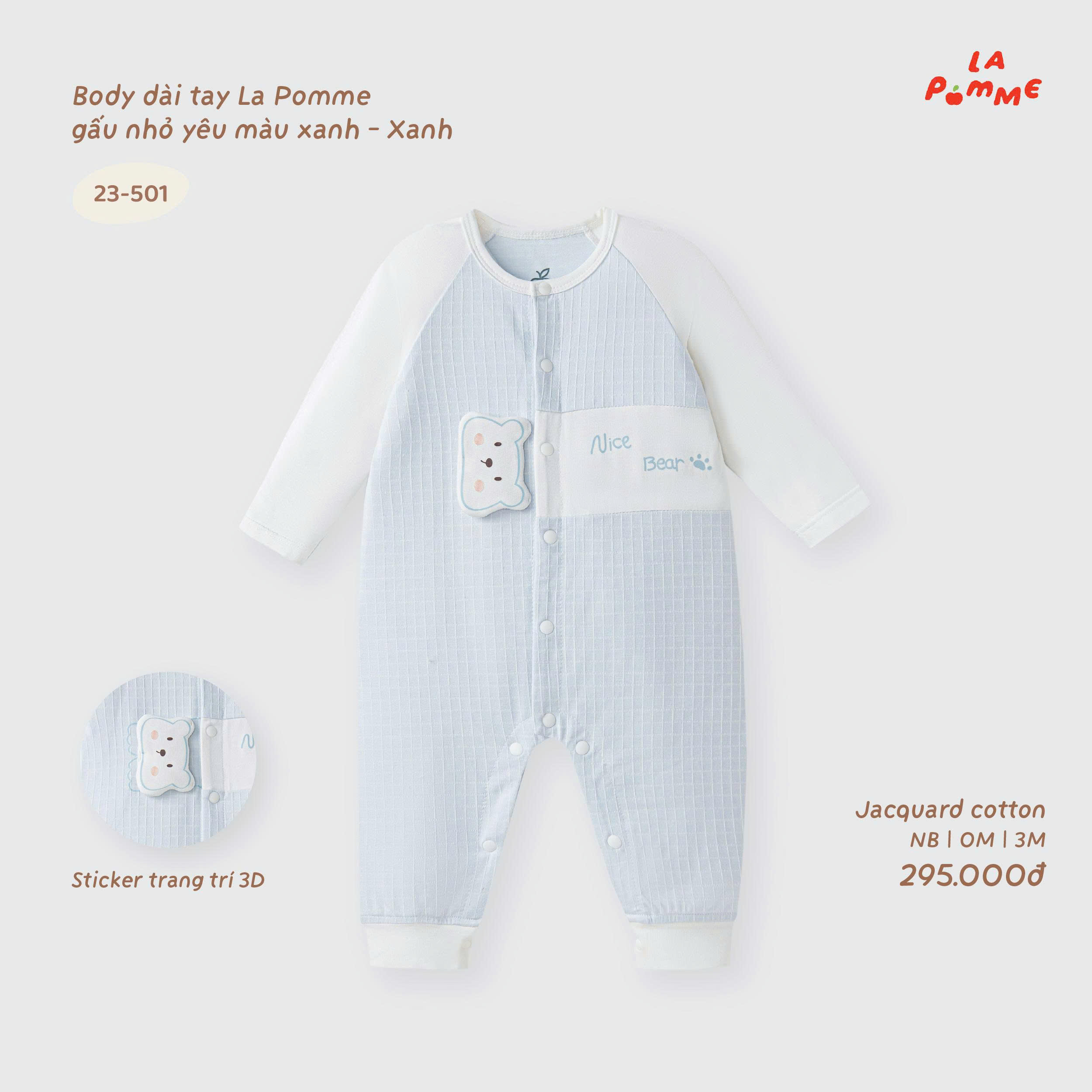 Body dài tay La Pomme gấu nhỏ yêu màu xanh 23501