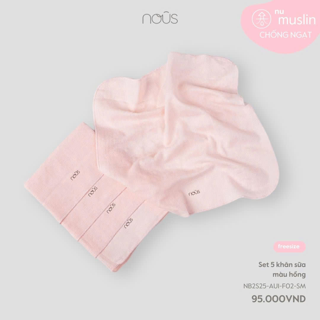 Set 5 khăn sữa màu hồng