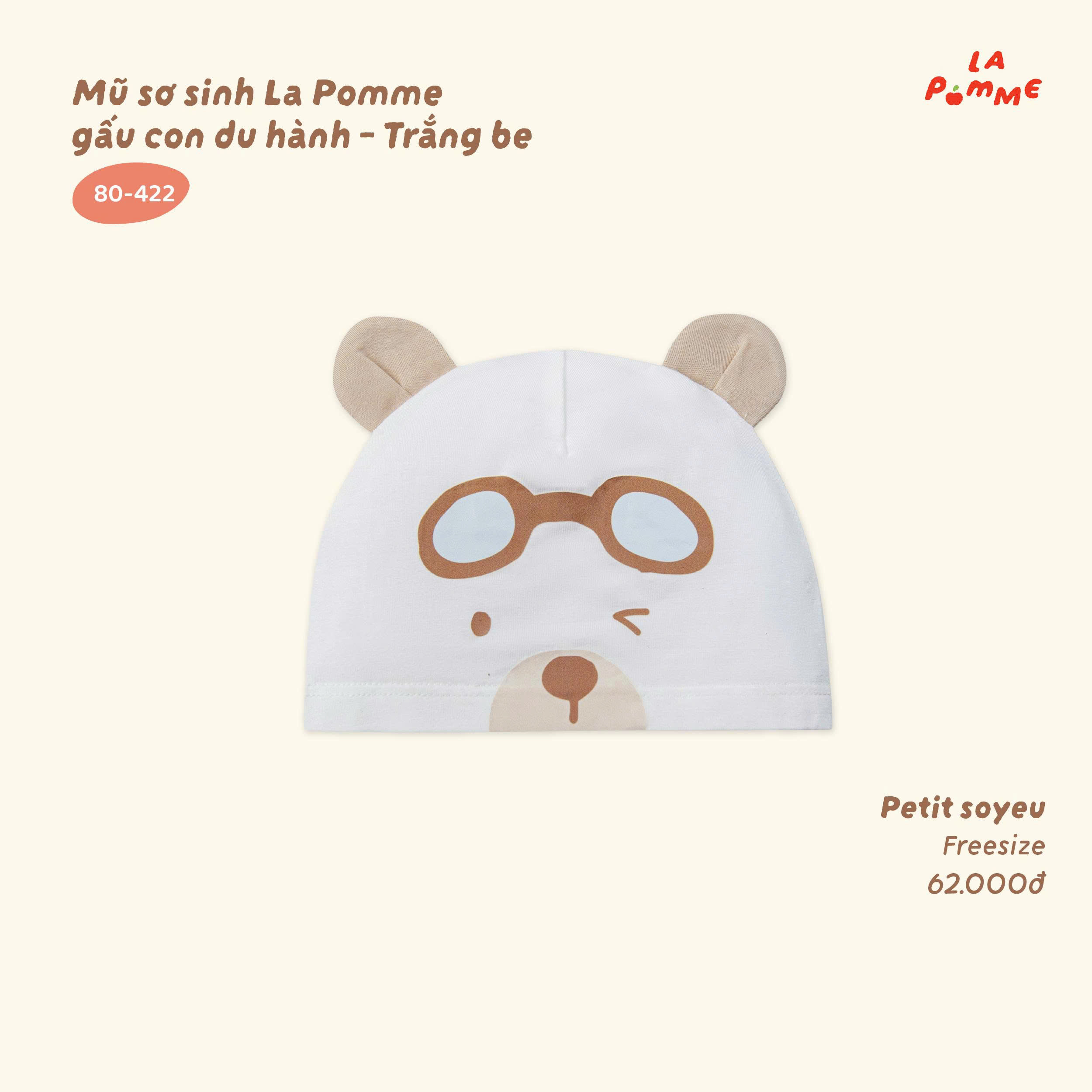 Mũ sơ sinh La Pomme gấu con du hành