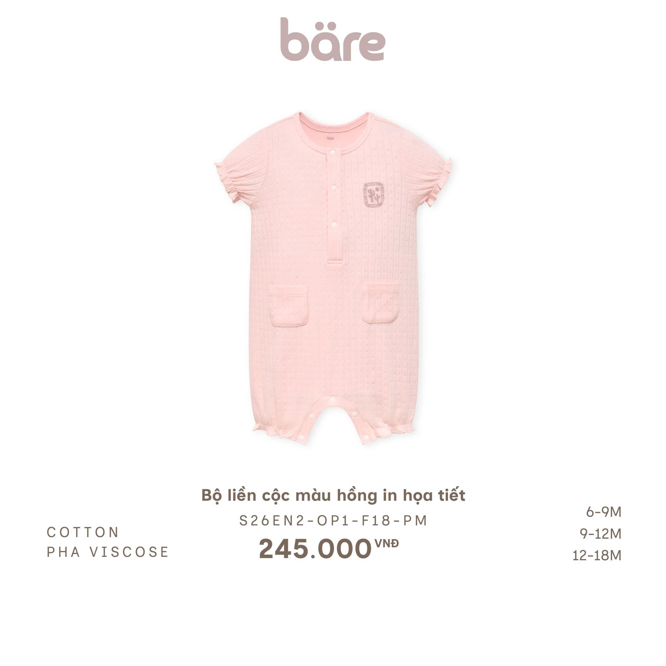 Bộ liền cộc màu hồng in họa tiết