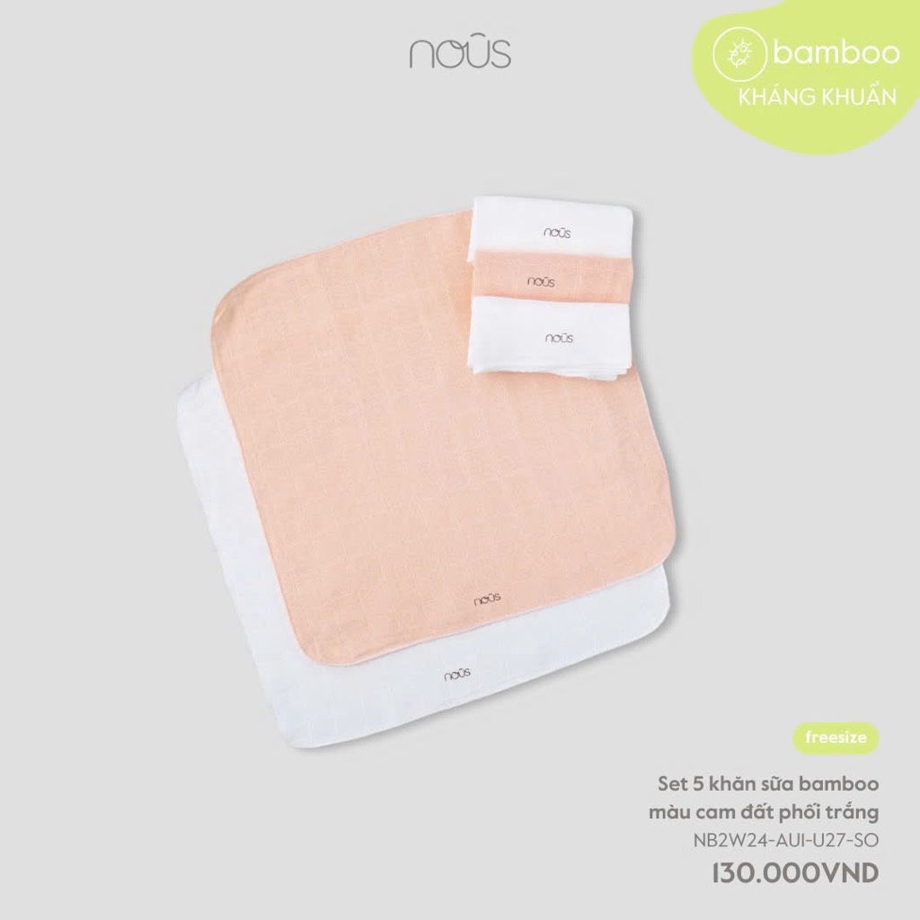 Set 5 Khăn Sữa Bamboo Màu Cam Phối Trắng NU2299