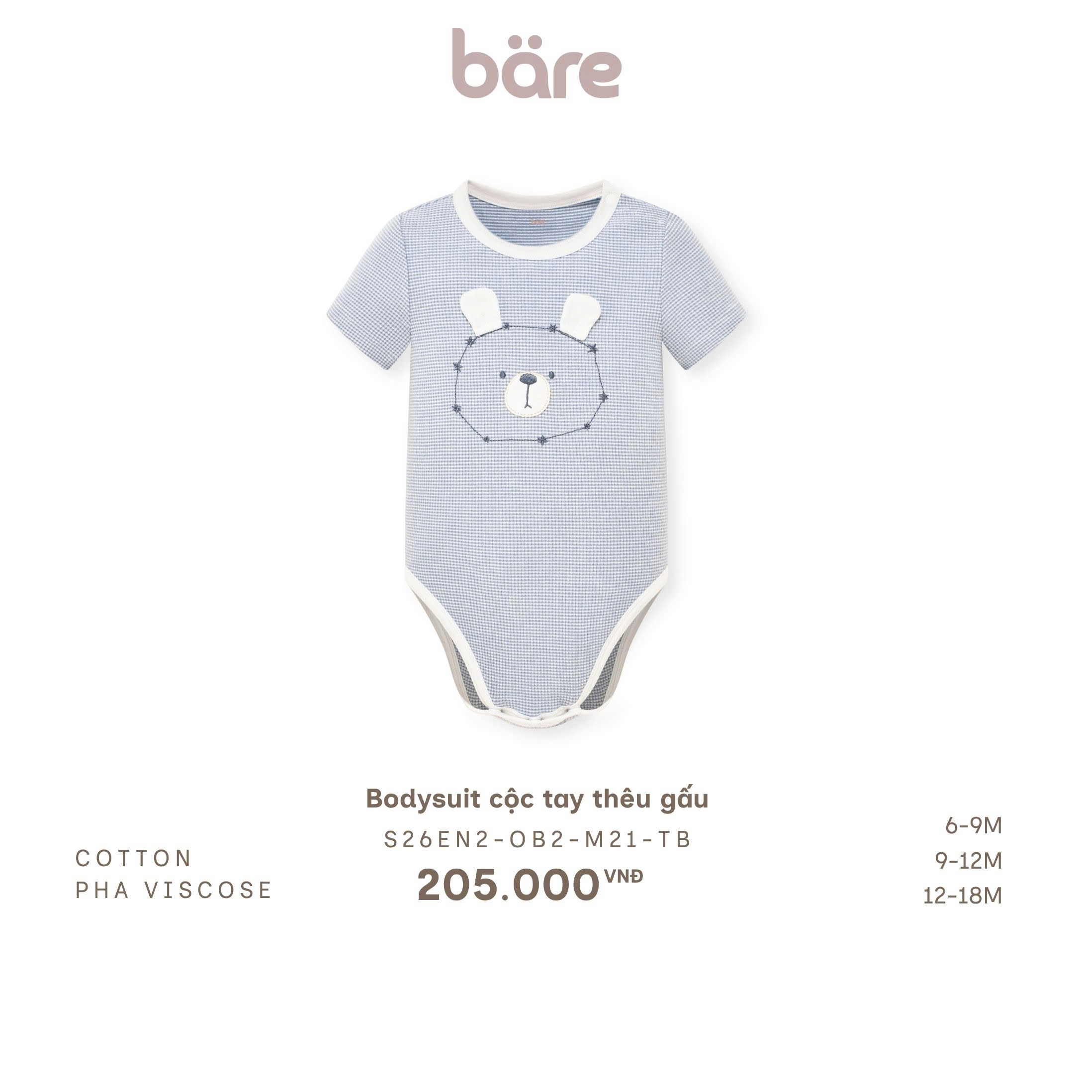 Bodysuit cộc tay thêu gấu