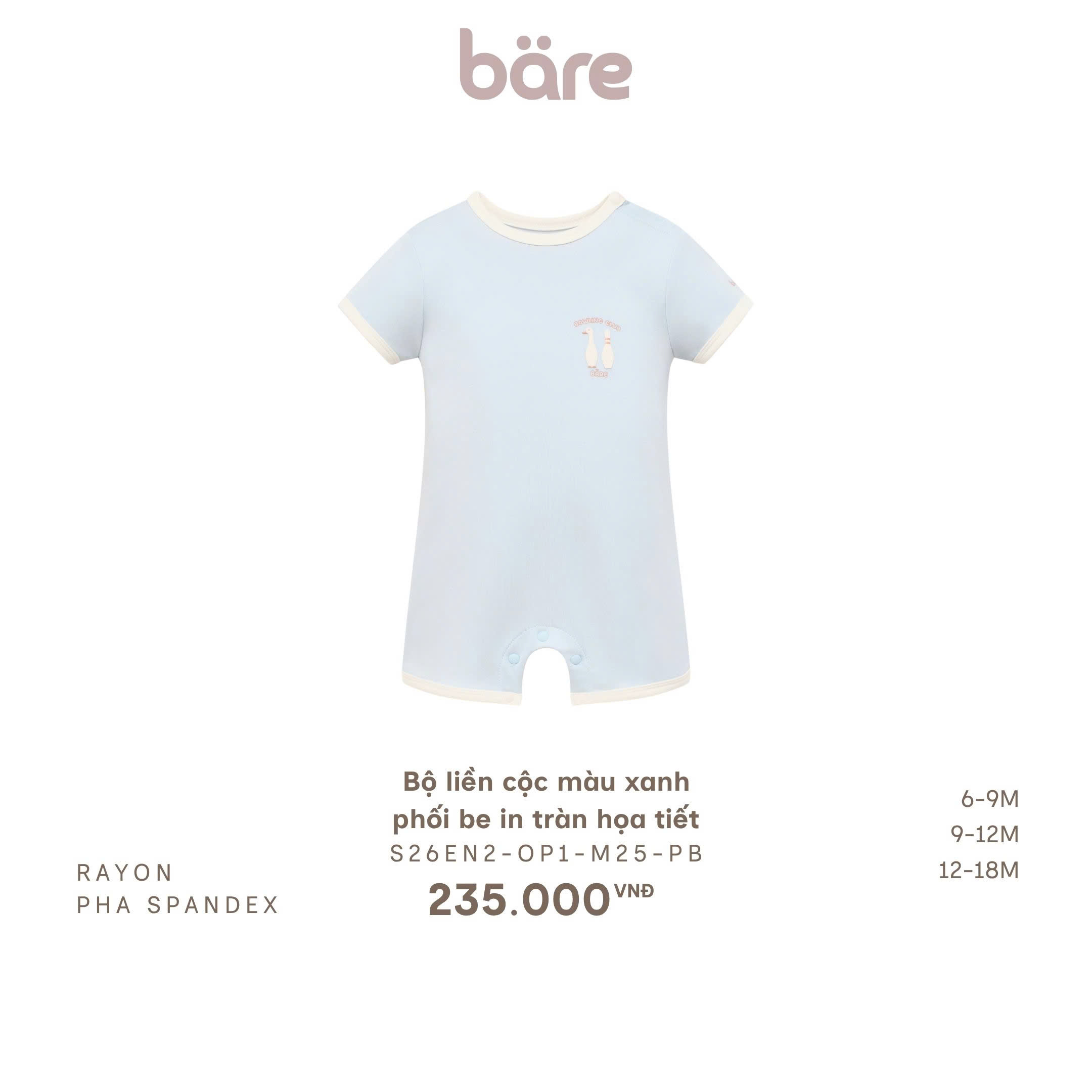 Bộ liền cộc màu xanh phối be in tràn họa tiết
