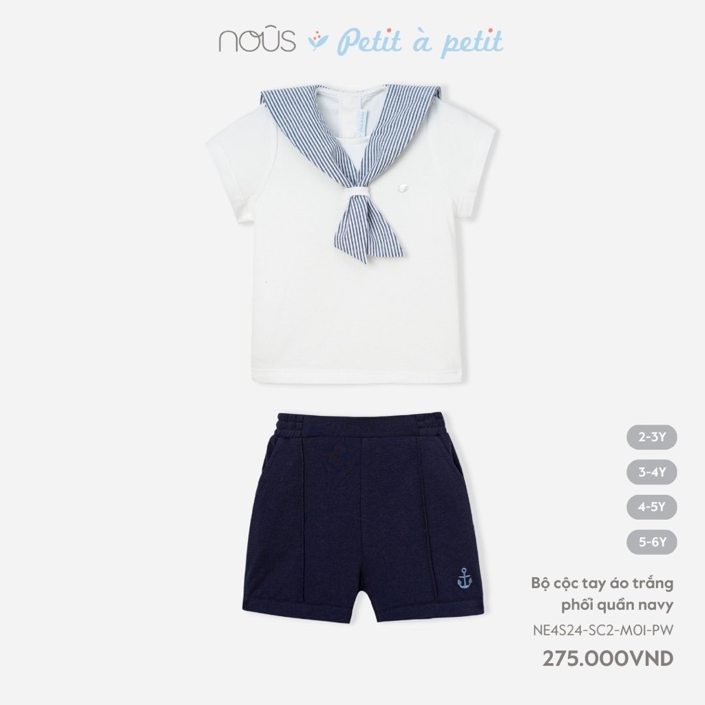 Bộ cộc tay áo trắng phối quần navy