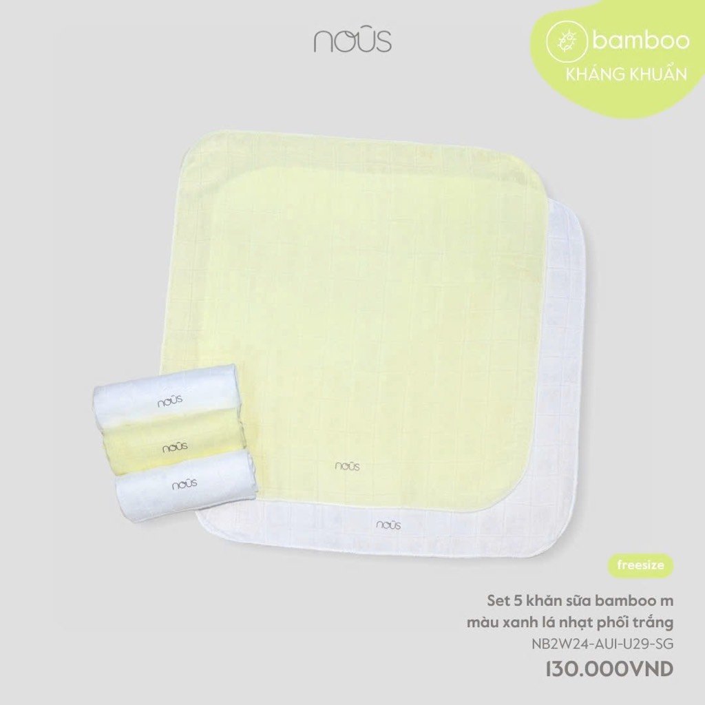 Set 5 khăn sữa bamboo màu xanh lá nhạt phối trắng