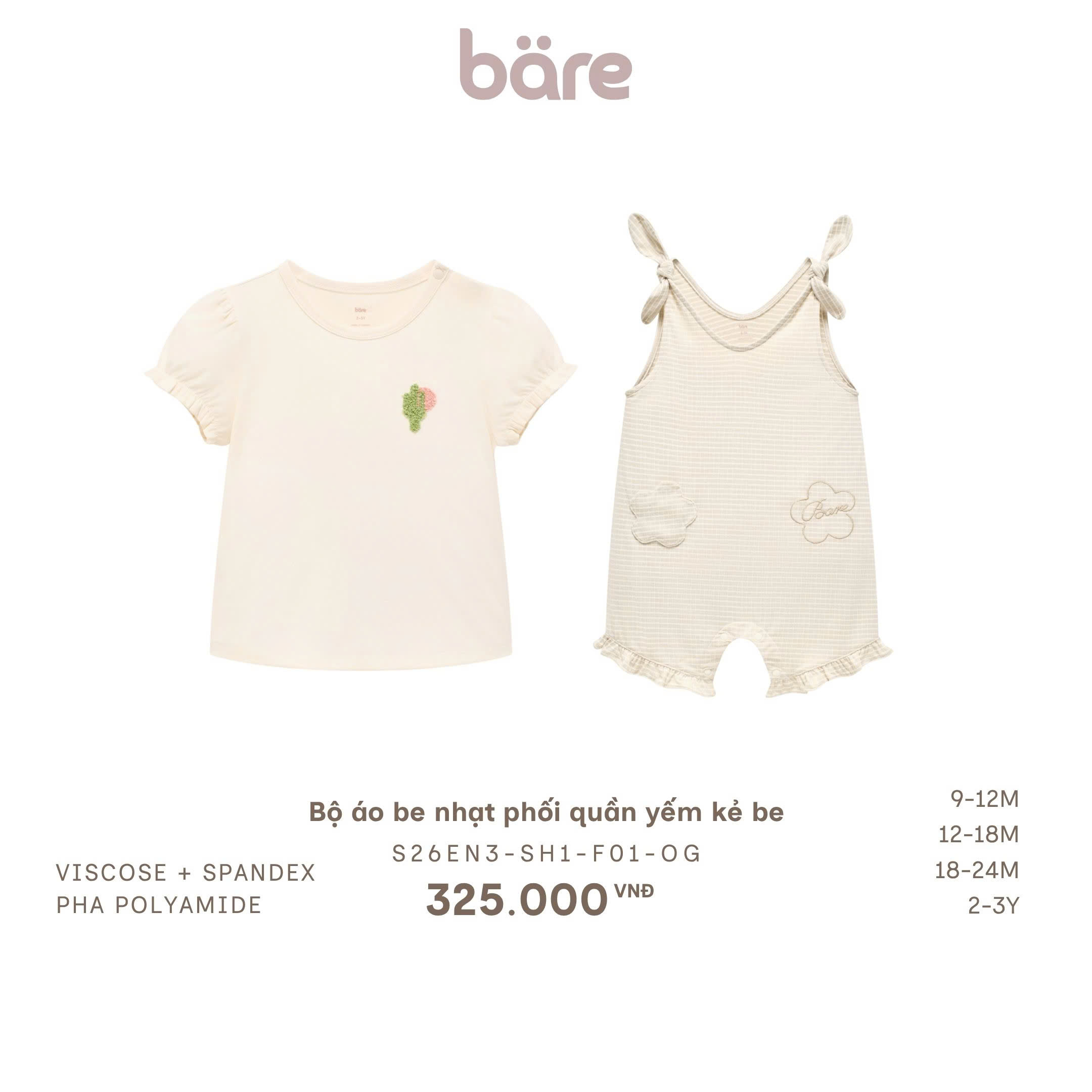 Bộ áo be nhạt phối quần yếm kẻ be