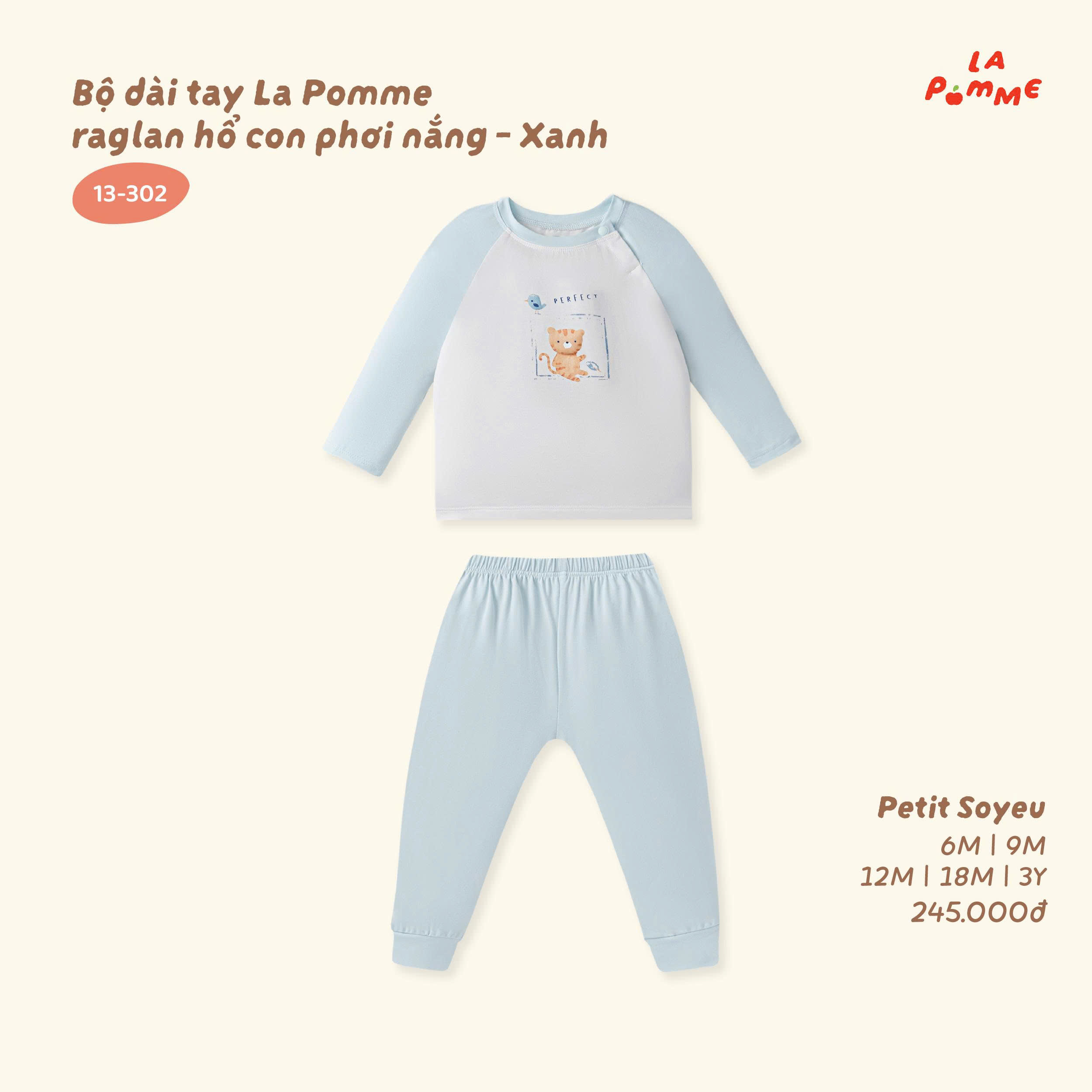 Bộ dài tay La Pomme raglan hổ con phơi nắng