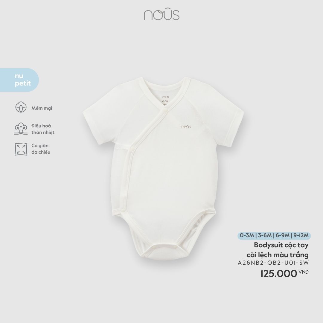 Bodysuit cộc tay cài lệch màu trắng