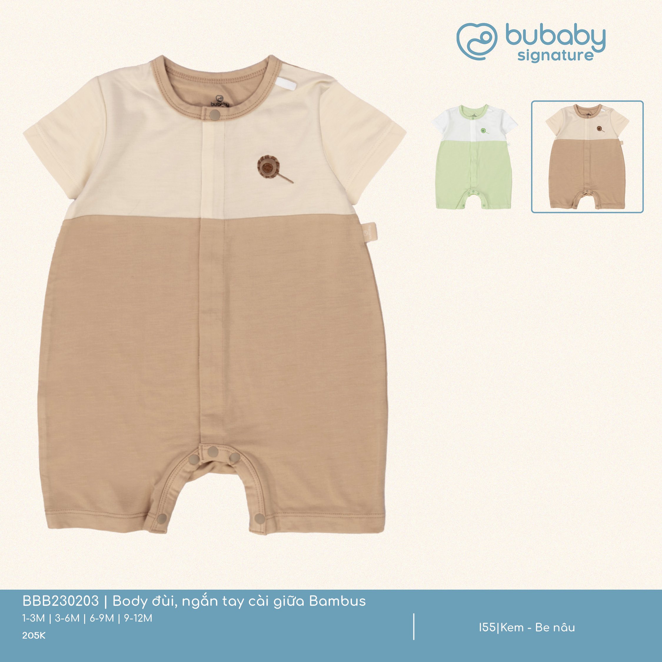 Body Đùi, Ngắn Tay Cài Giữa Bambus Bubaby BBB230203