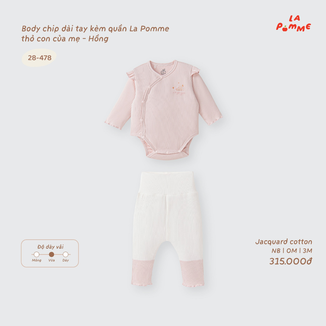 Body chip dài tay kèm quần La Pomme thỏ con của mẹ