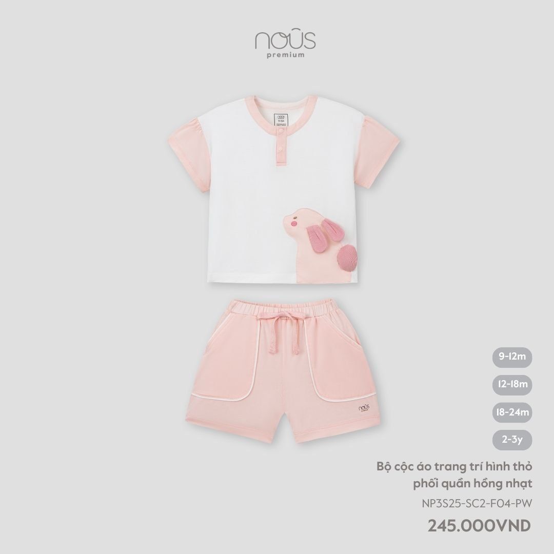 Bộ cộc áo trang trí hình thỏ phối quần hồng nhạt