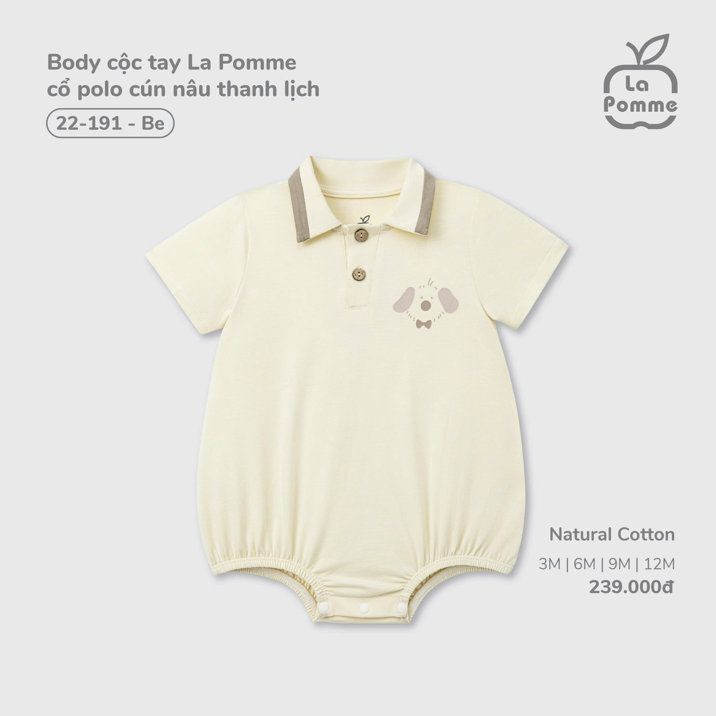 Body cộc tay La Pomme cổ polo cún nâu thanh lịch