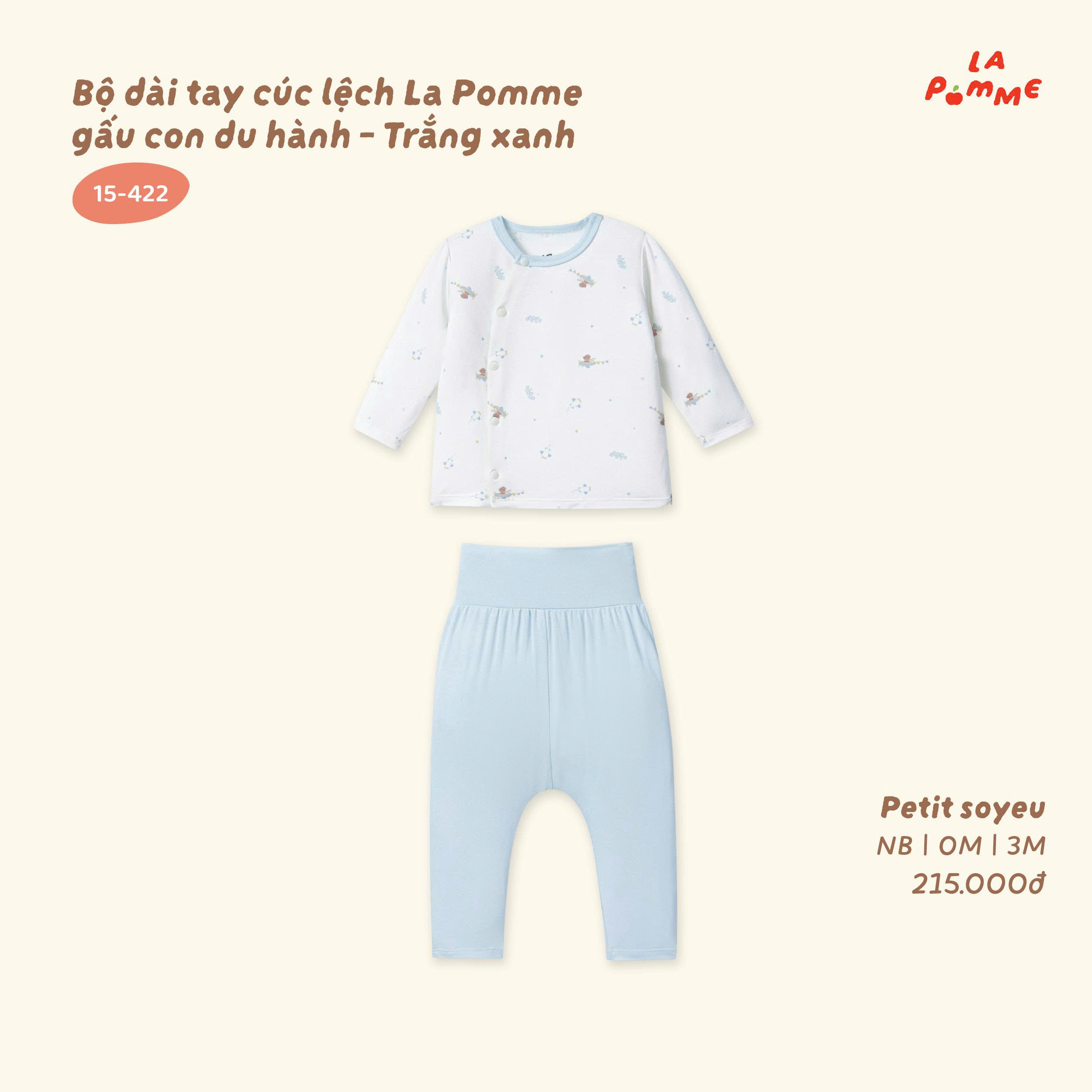 Bộ dài tay cúc lệch La Pomme gấu con du hành
