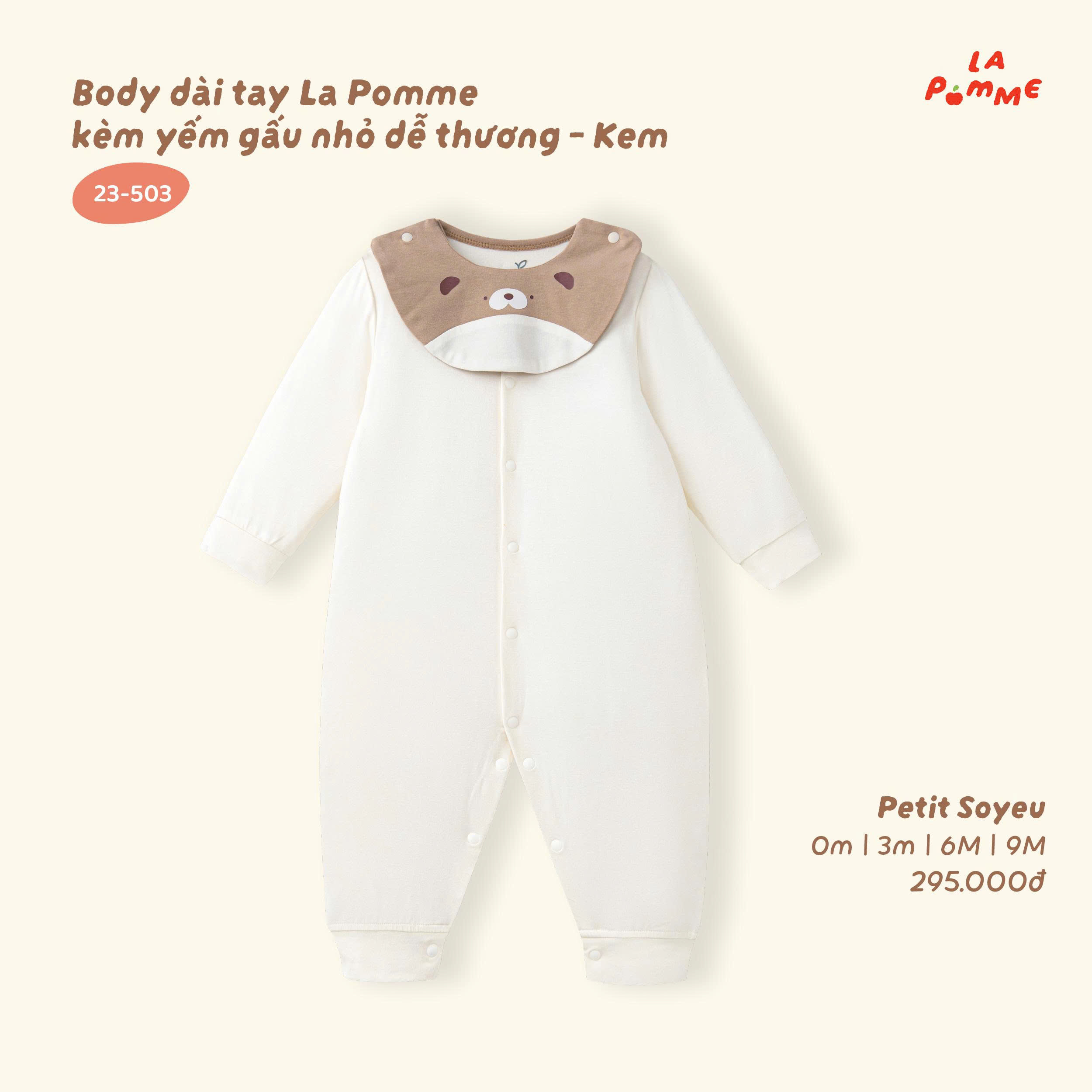 Body dài tay La Pomme kèm yếm gấu nhỏ dễ thương