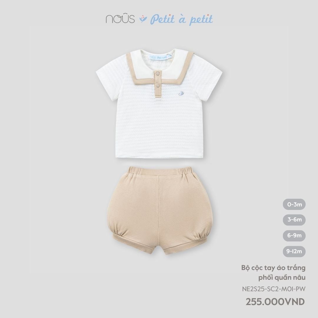 Bộ cộc tay áo trắng phối quần nâu