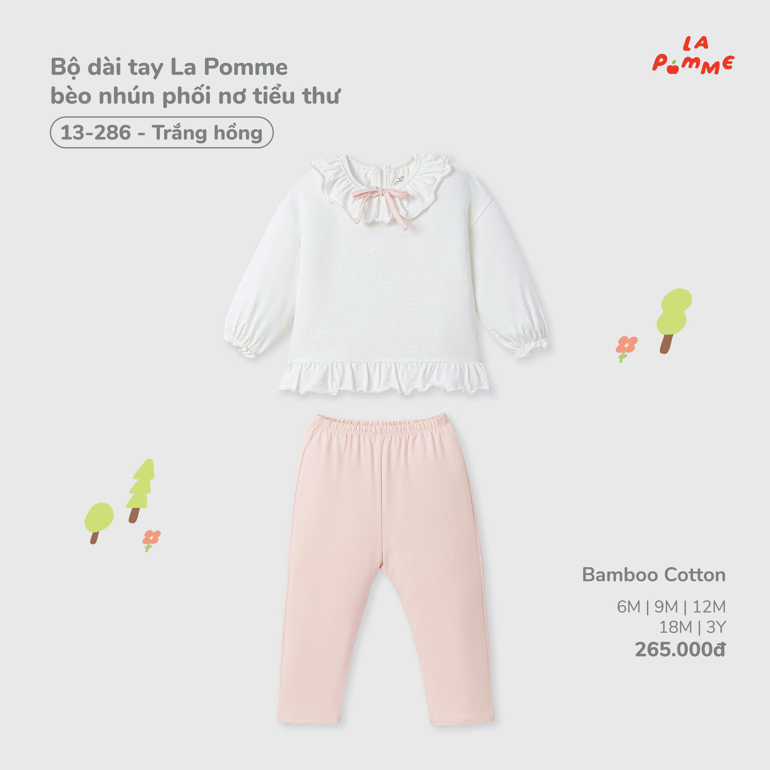Bộ dài tay La Pomme bèo nhún phối nơ tiểu thư 13286