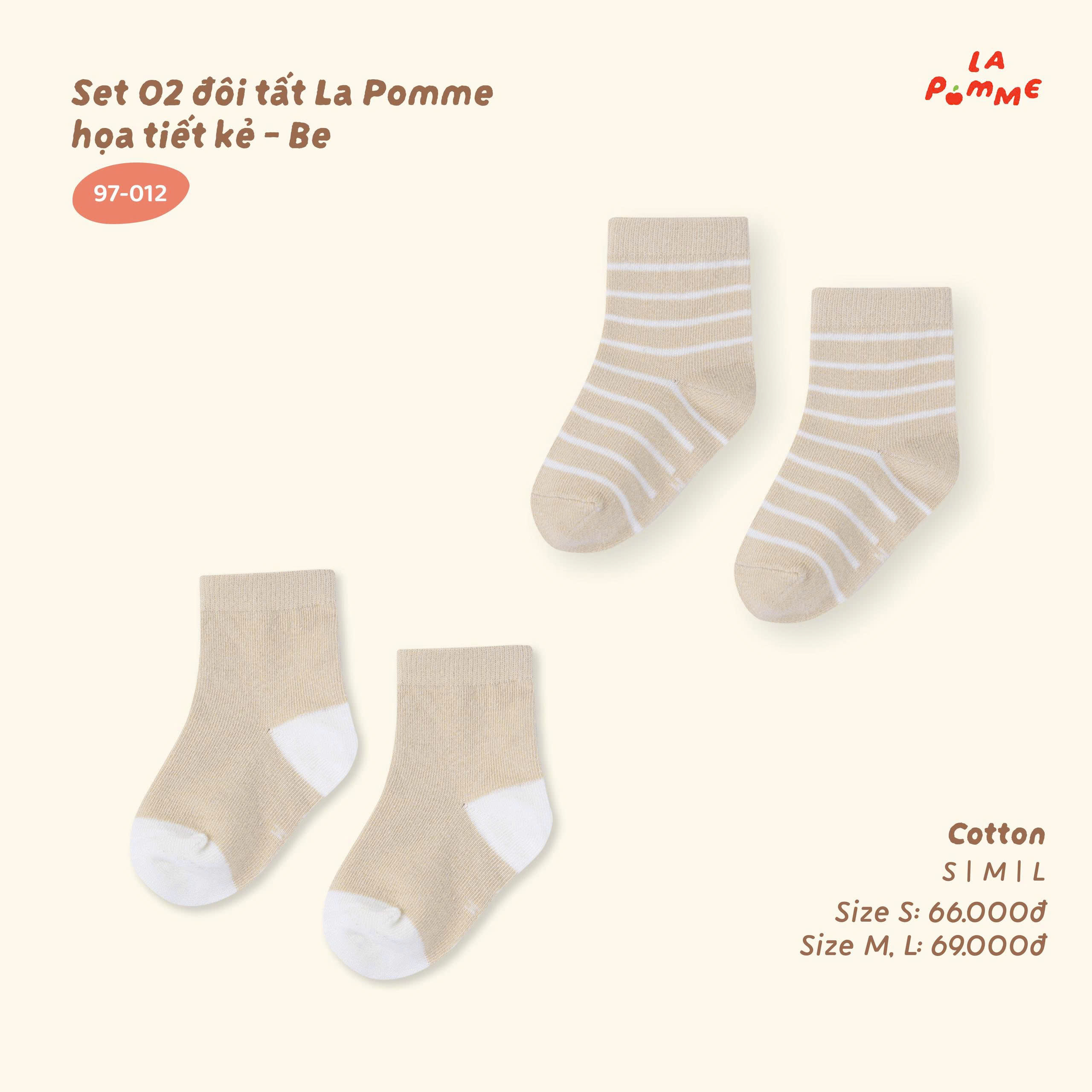 Set 02 đôi tất La Pomme họa tiết kẻ