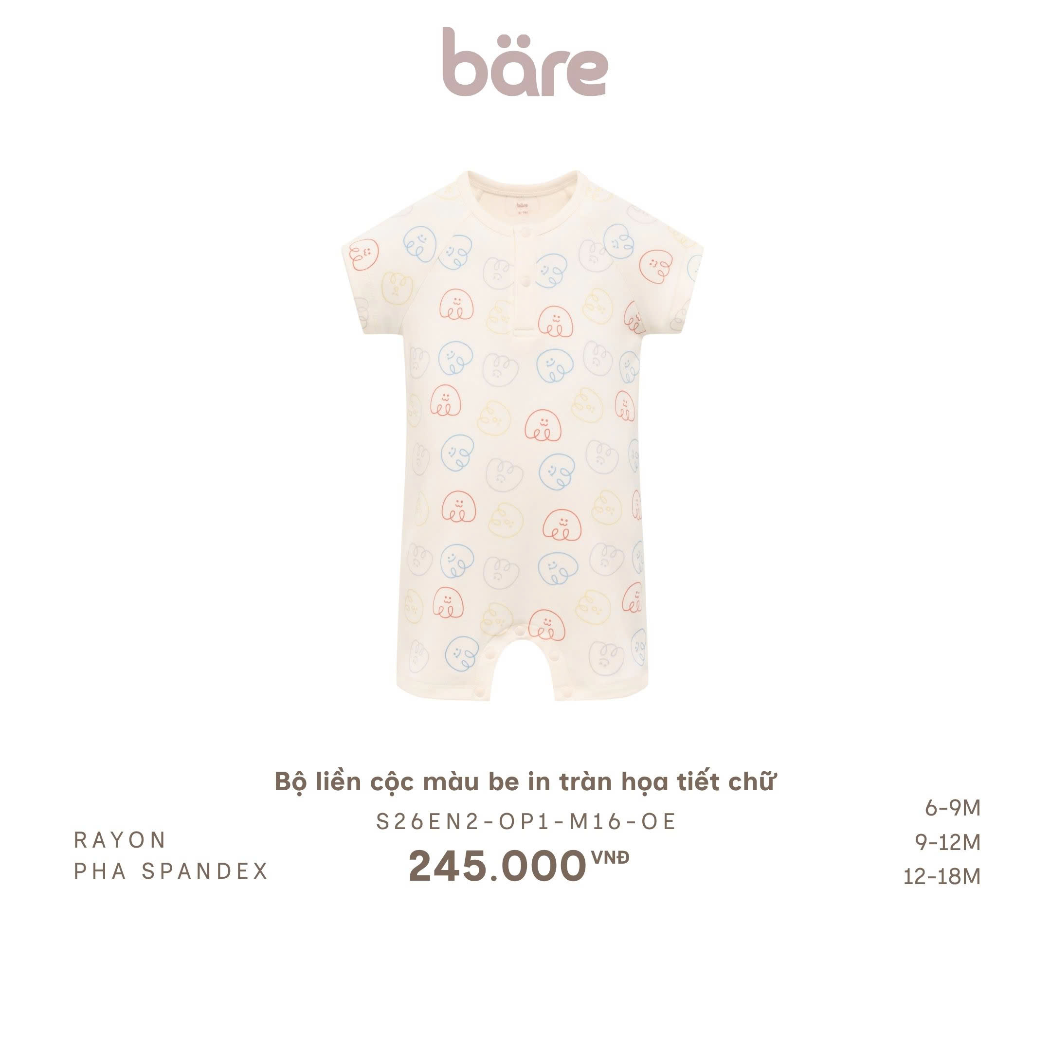 Bộ liền cộc màu be in tràn họa tiết chữ