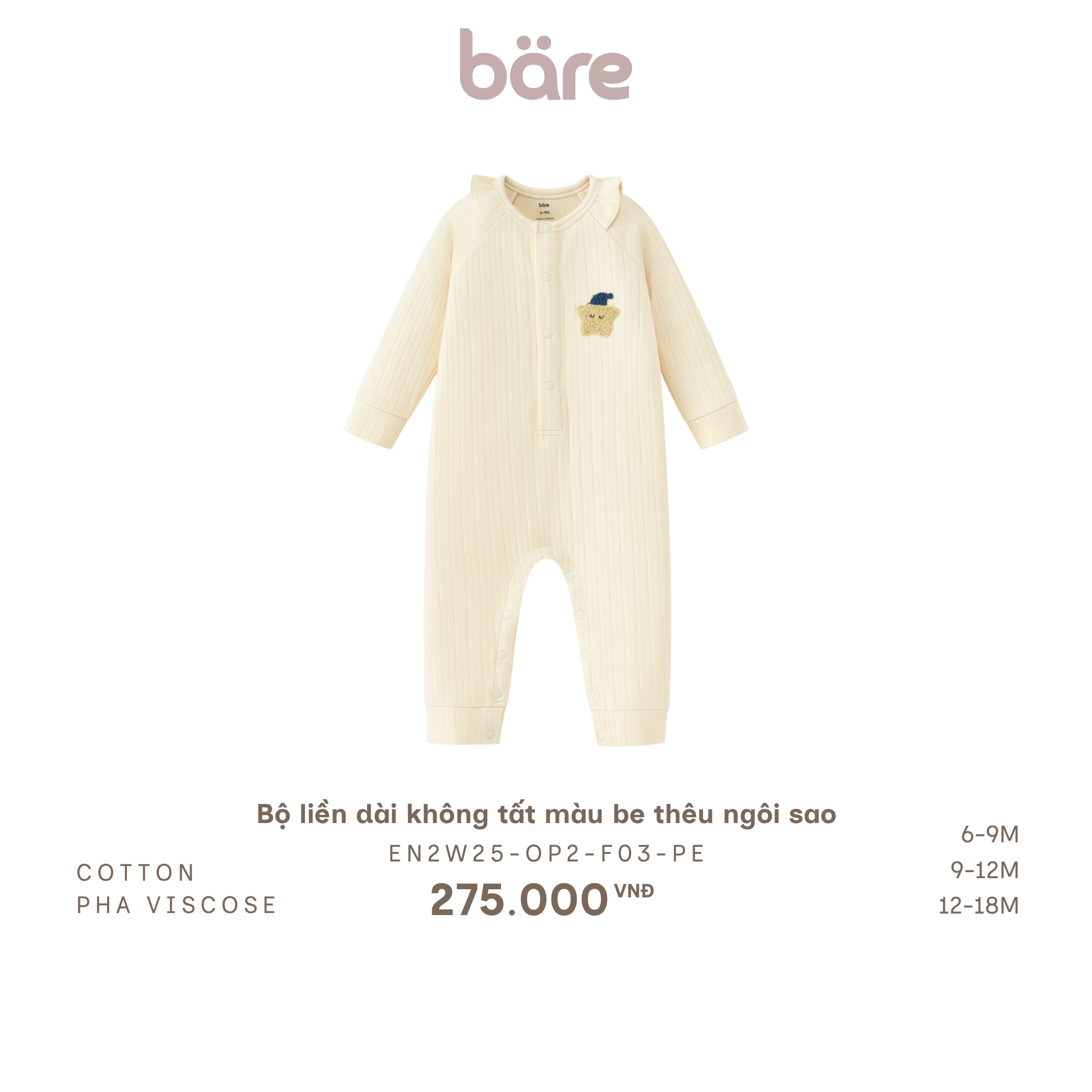 Bộ liền dài không tất màu be thêu ngôi sao
