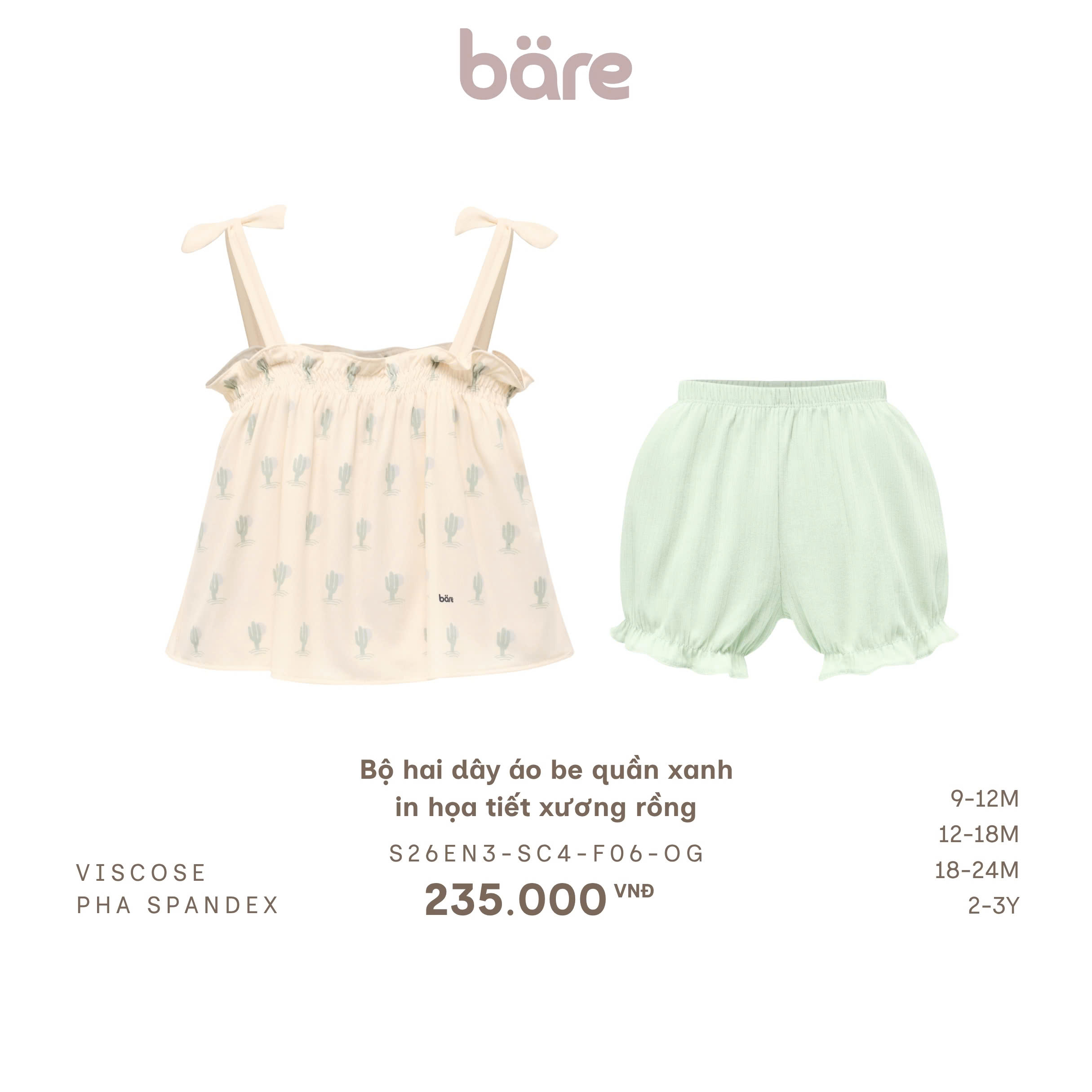 Bộ hai dây áo be quần xanh in họa tiết xương rồng