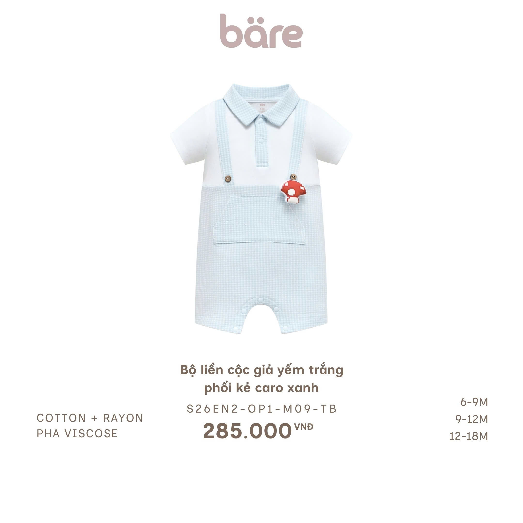 Bộ liền cộc giả yếm trắng phối kẻ caro xanh