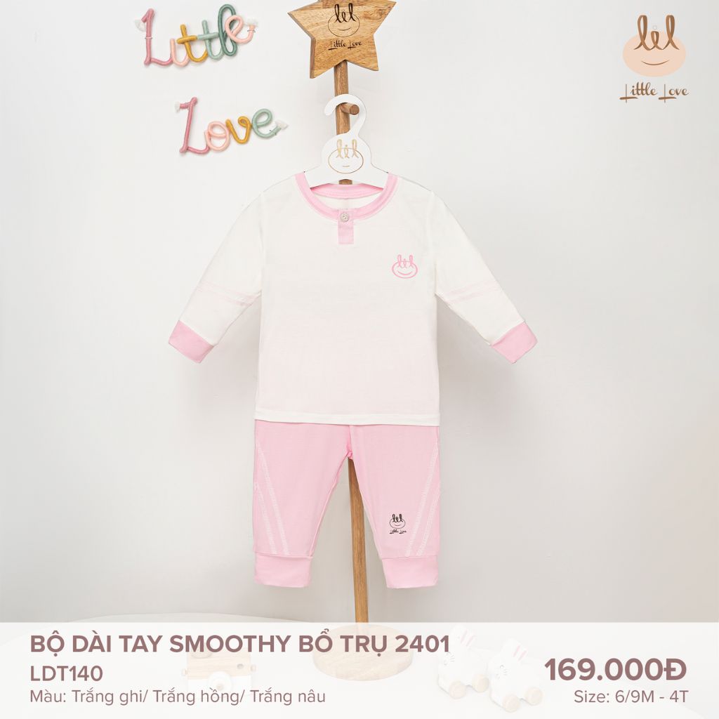 Bộ dài tay smoothy bổ trụ 2401 trắng hồng - LDT140