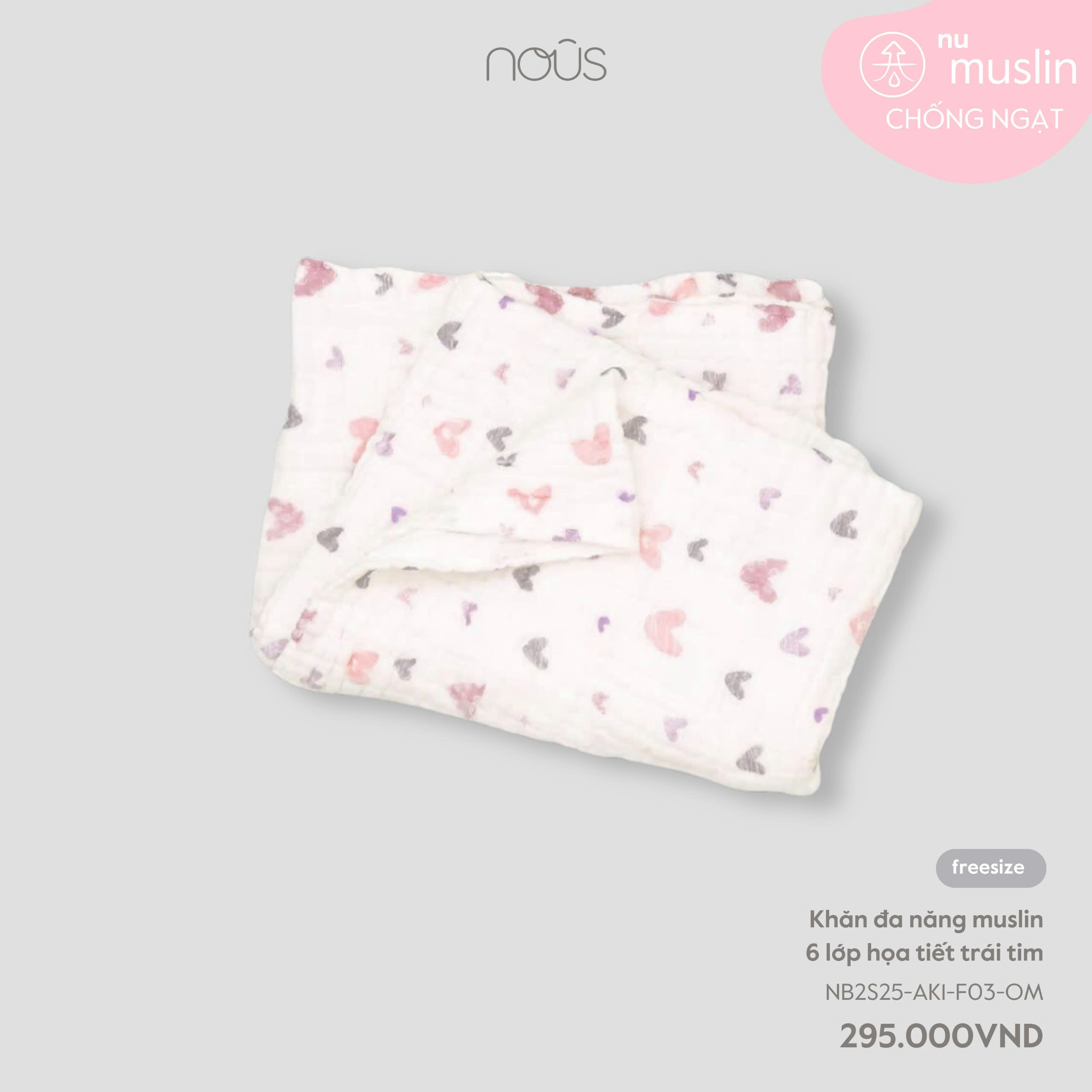 Khăn đa năng muslin 6 lớp họa tiết trái tim