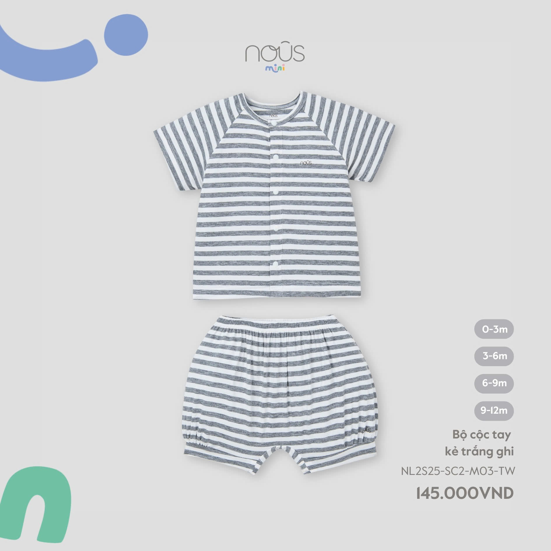 Bộ cộc tay kẻ trắng ghi