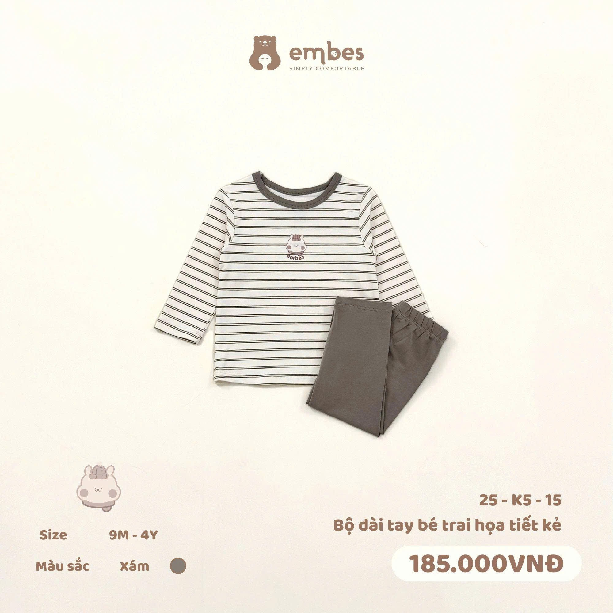 Bộ dài tay bé trai họa tiết kẻ 25-K5-15