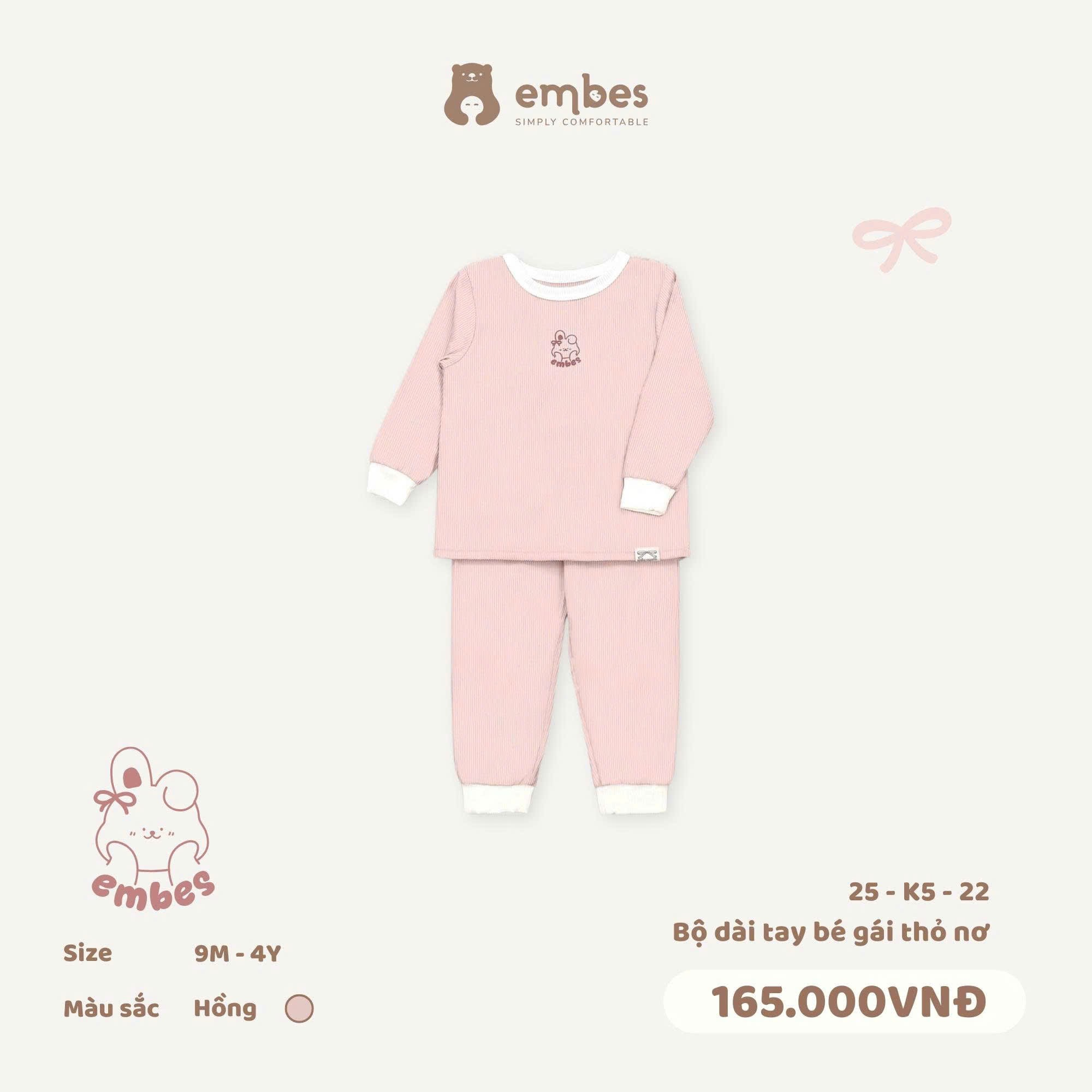 Bộ dài tay bé gái thỏ nơ 25-K5-22