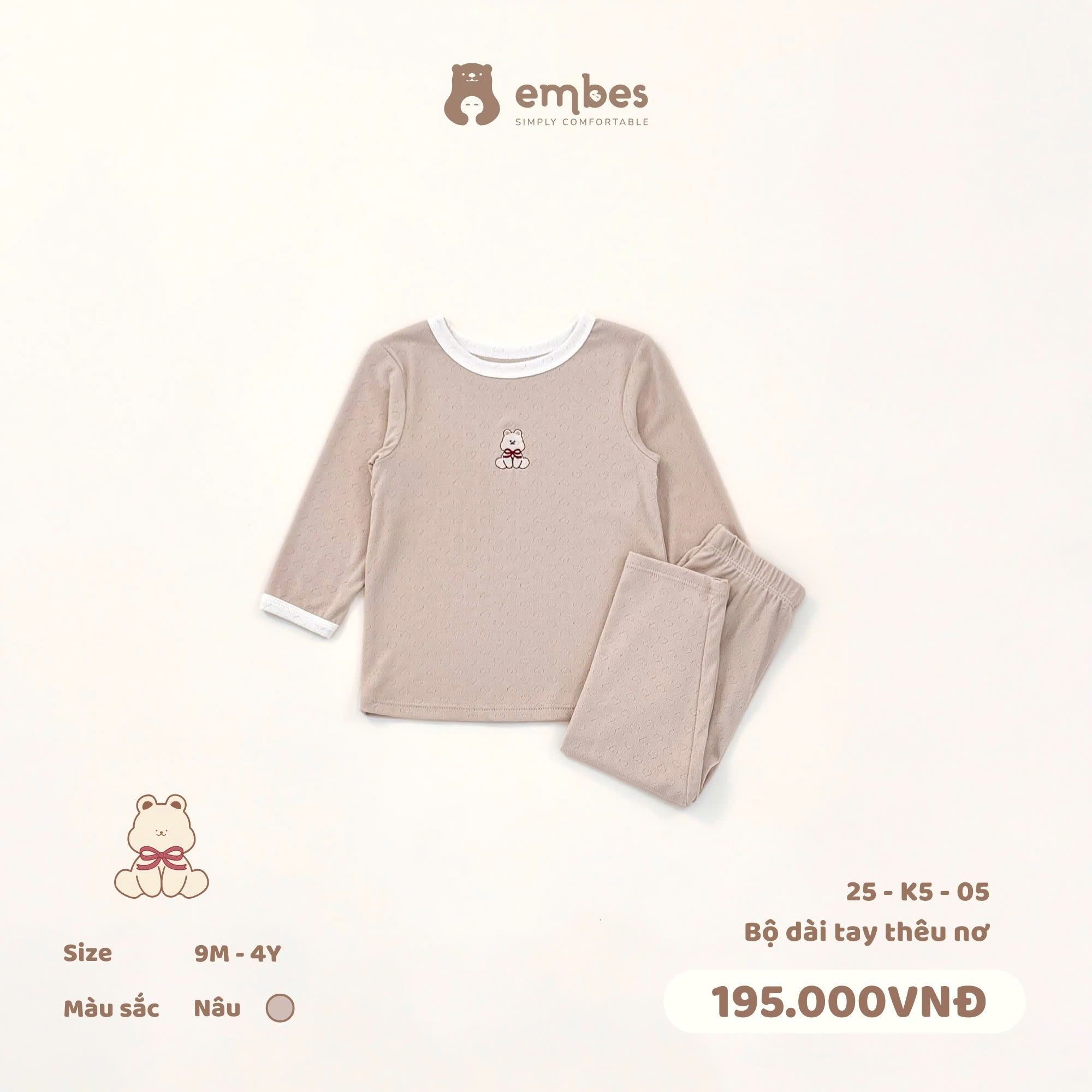 Bộ dài tay thêu nơ 25-K5-05