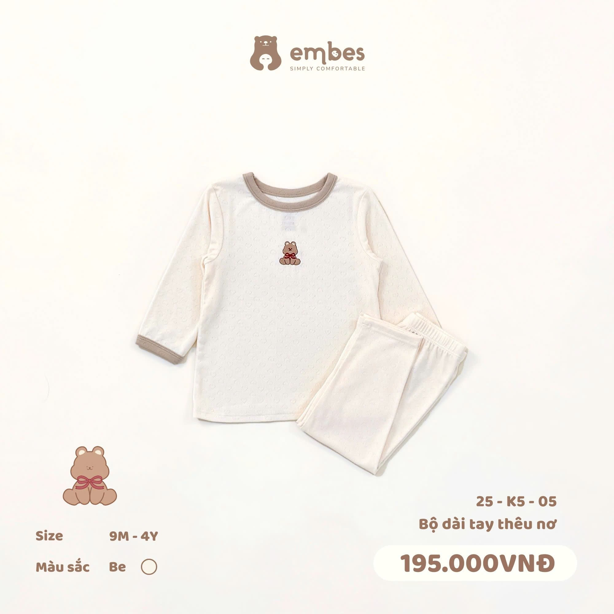 Bộ dài tay thêu nơ 25-K5-05