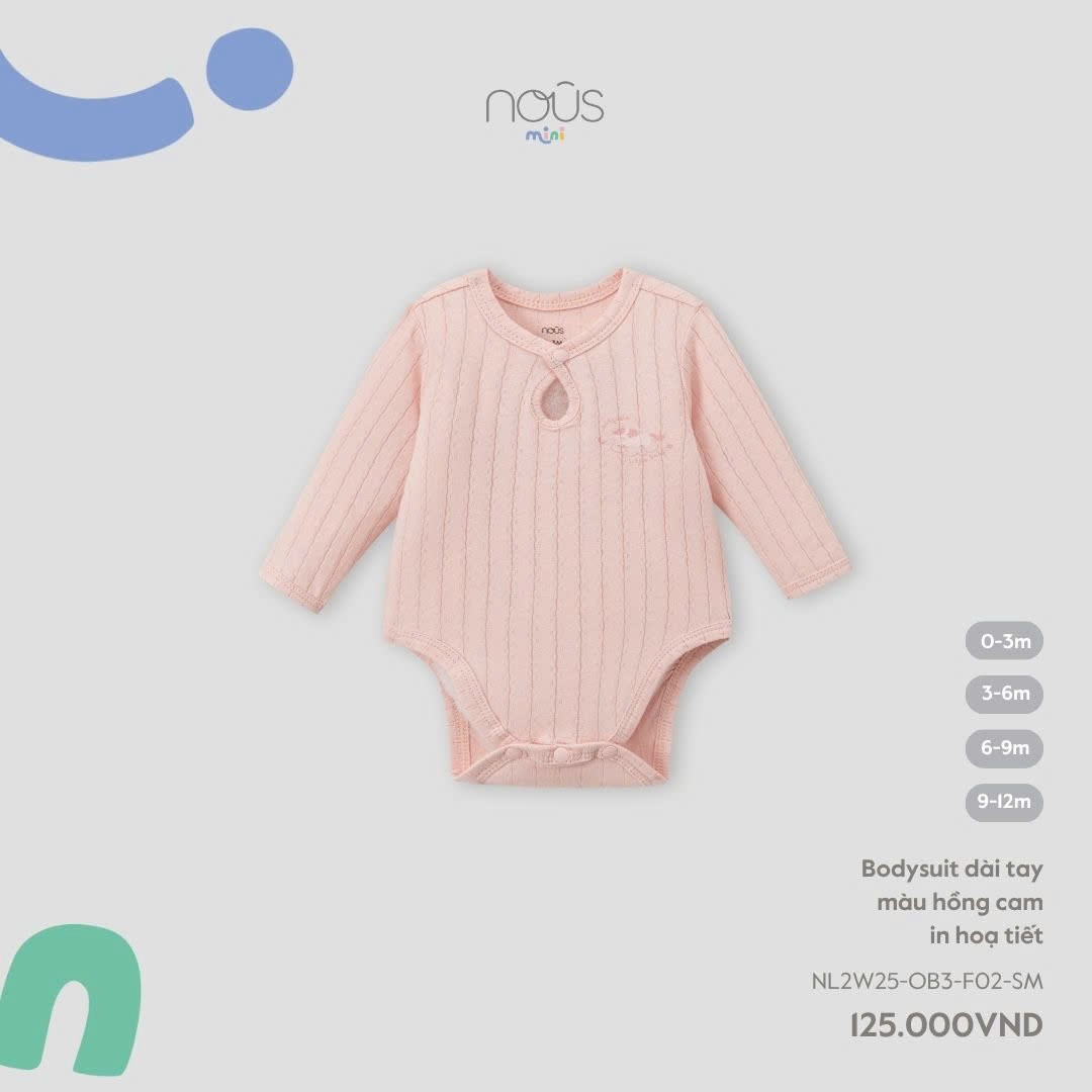 Bodysuit Dài Tay Màu Hồng Cam In Hoạ Tiết NU2794