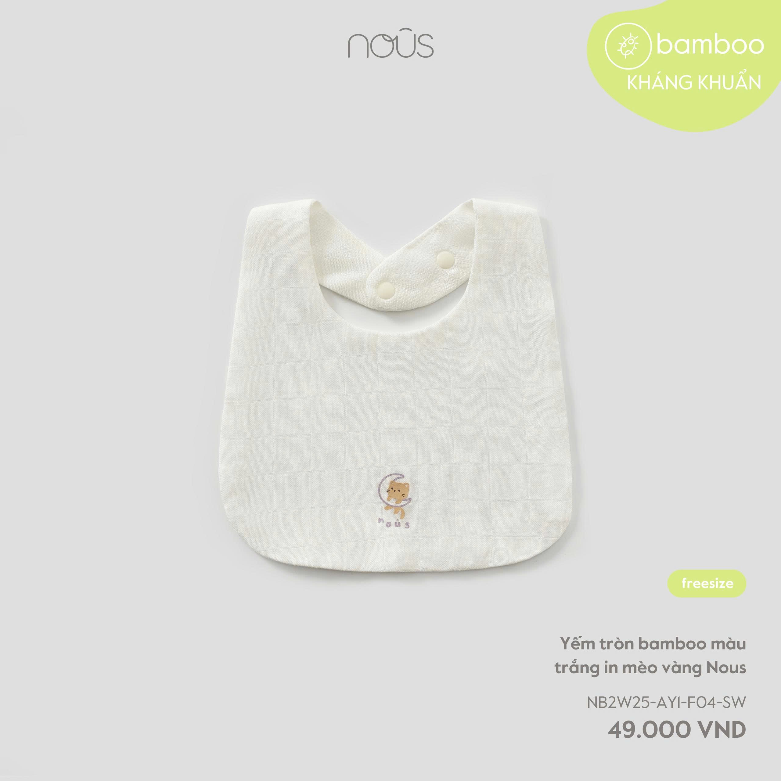 Yếm tròn bamboo màu trắng in mèo vàng Nous