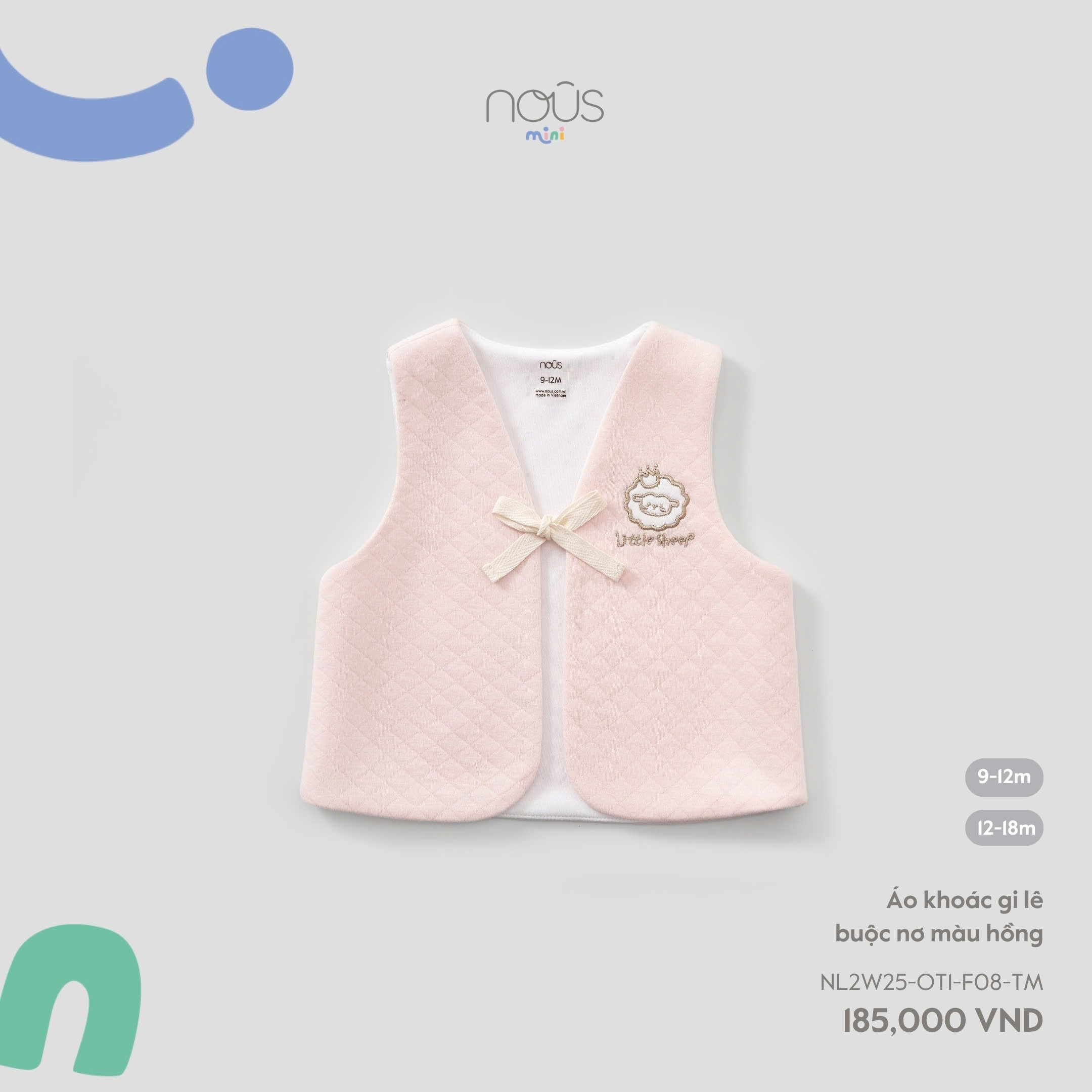 Áo khoác gi lê buộc nơ màu hồng