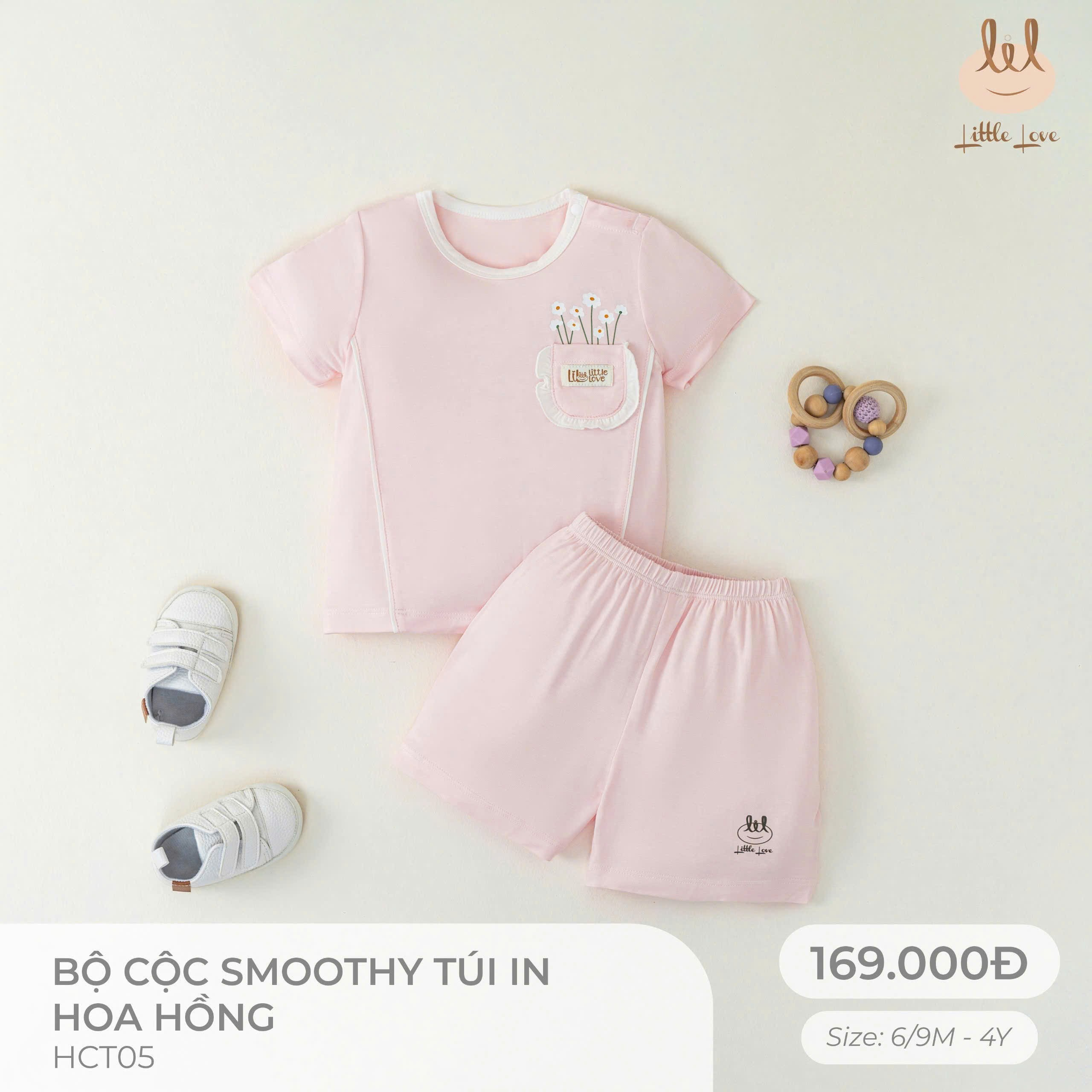 Bộ cộc Smoothy túi in hoa hồng HCT05