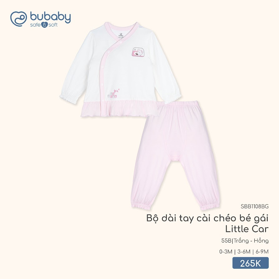 Bộ dài tay cài chéo bé gái Little Car SBB1108BG