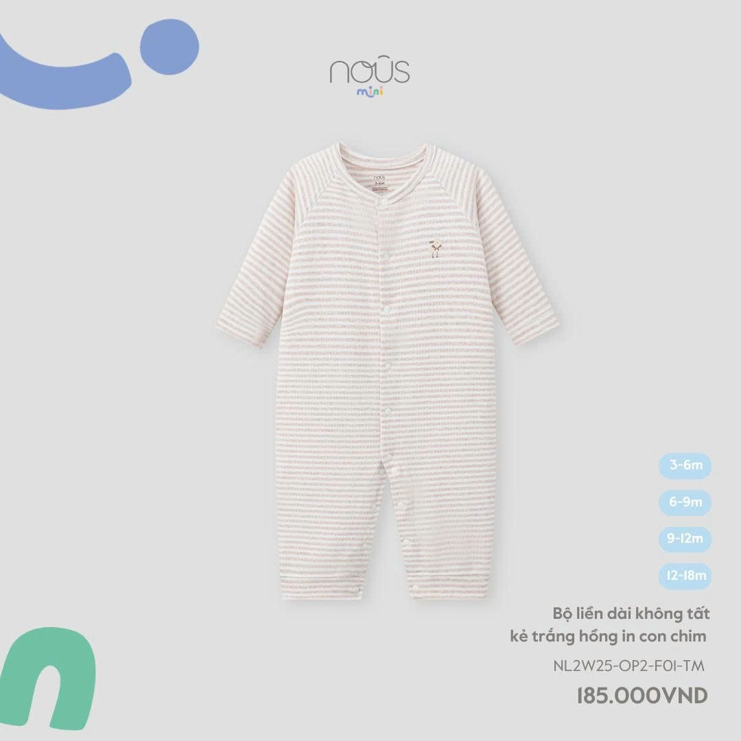 Bộ Liền Dài Không Tất Kẻ Trắng Hồng In Con Chim NU2787